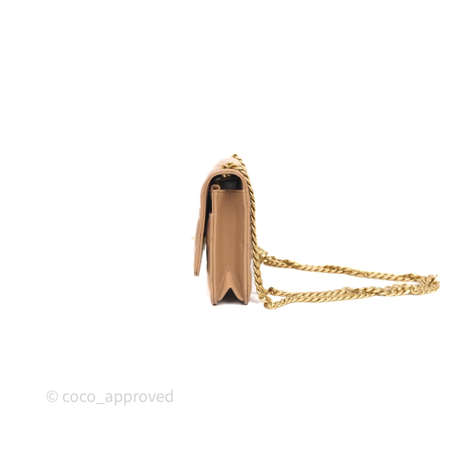 Chanel All Slide Wallet on Chain WOC Adjustable Chain Quilted Beige Lambskin