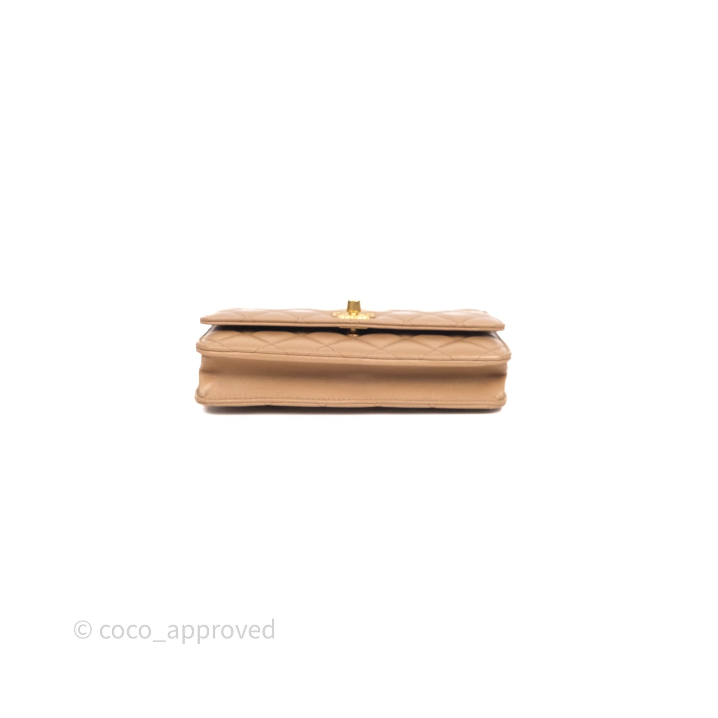 Chanel All Slide Wallet on Chain WOC Adjustable Chain Quilted Beige Lambskin