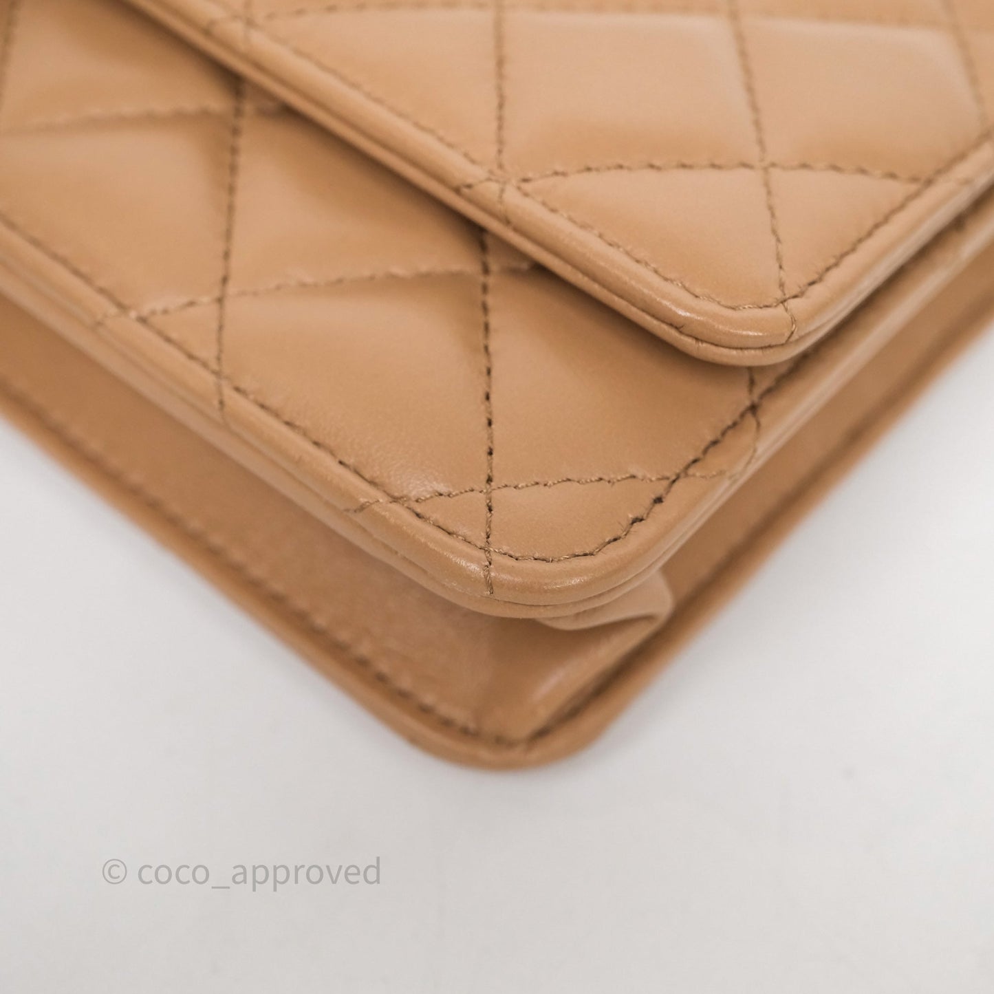 Chanel All Slide Wallet on Chain WOC Adjustable Chain Quilted Beige Lambskin