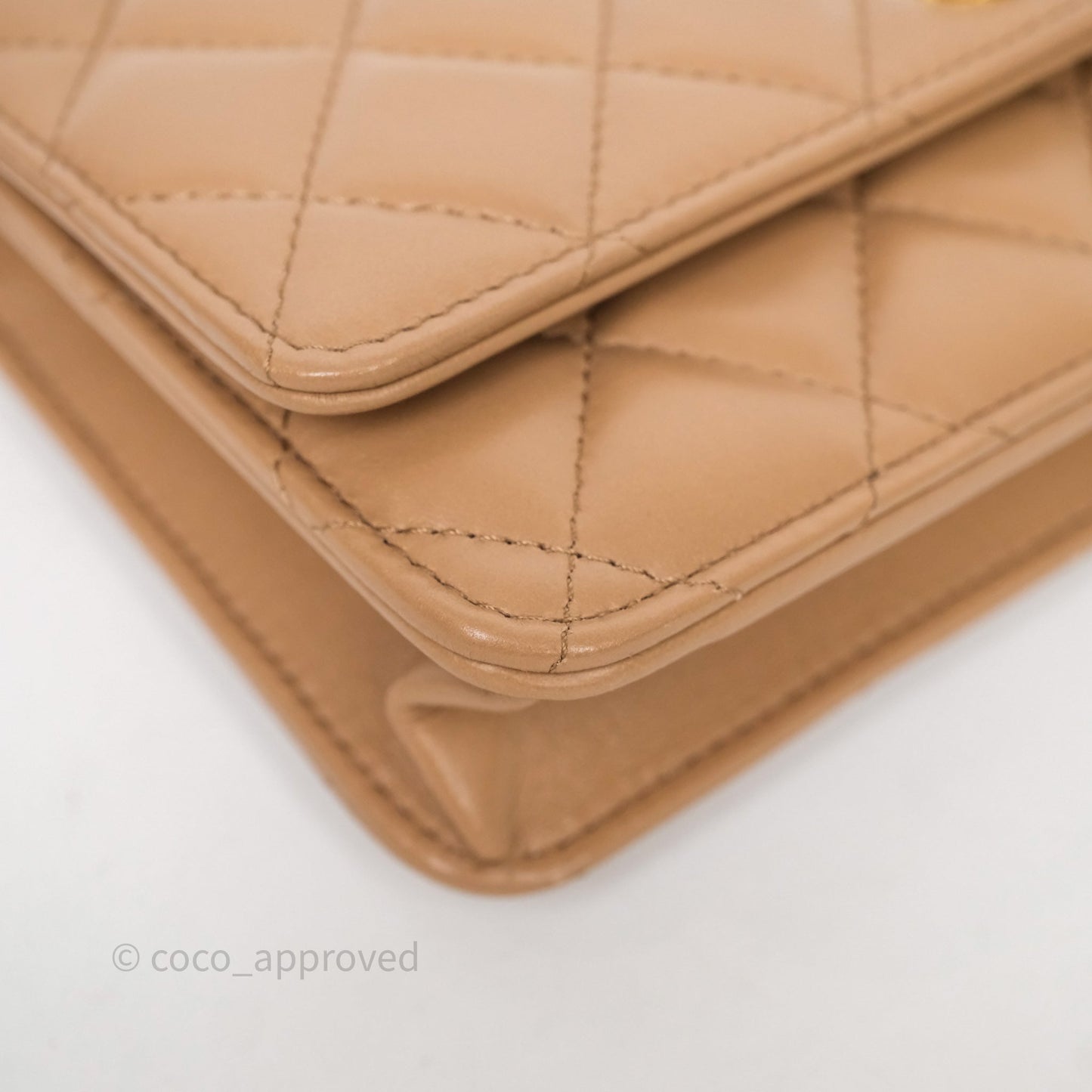 Chanel All Slide Wallet on Chain WOC Adjustable Chain Quilted Beige Lambskin