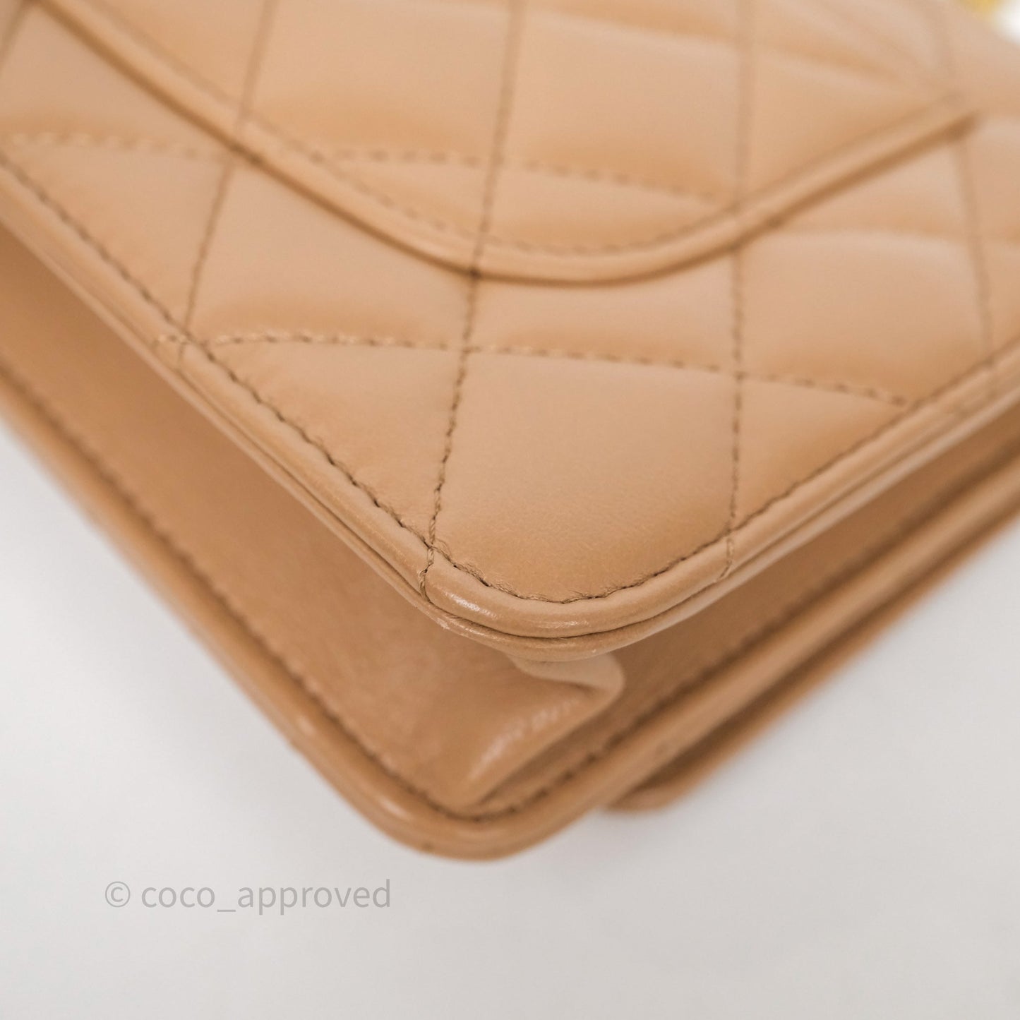 Chanel All Slide Wallet on Chain WOC Adjustable Chain Quilted Beige Lambskin
