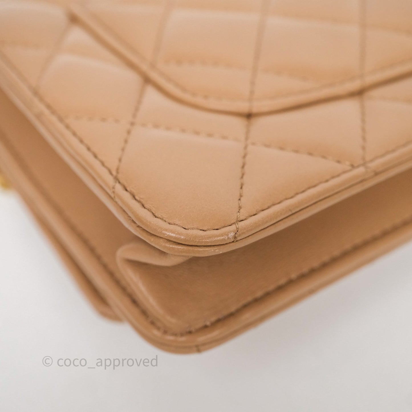 Chanel All Slide Wallet on Chain WOC Adjustable Chain Quilted Beige Lambskin