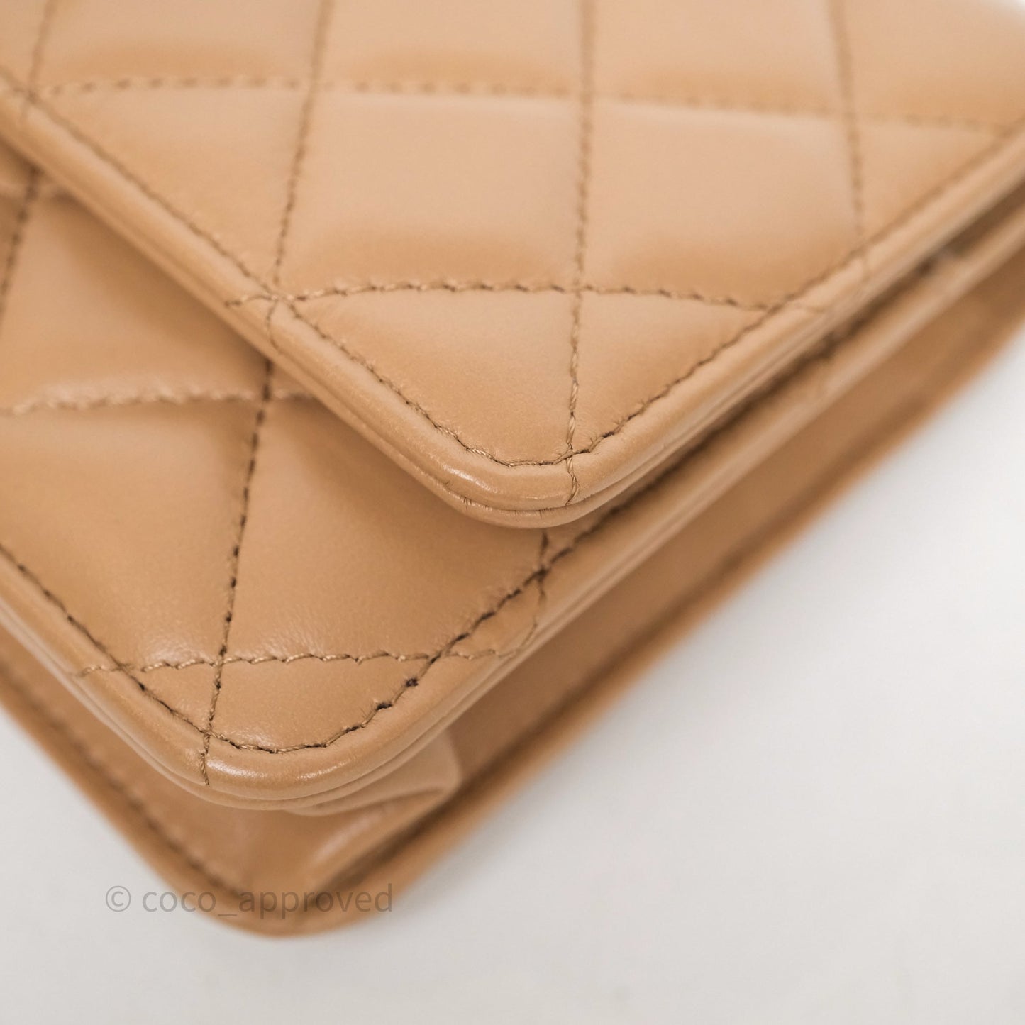Chanel All Slide Wallet on Chain WOC Adjustable Chain Quilted Beige Lambskin