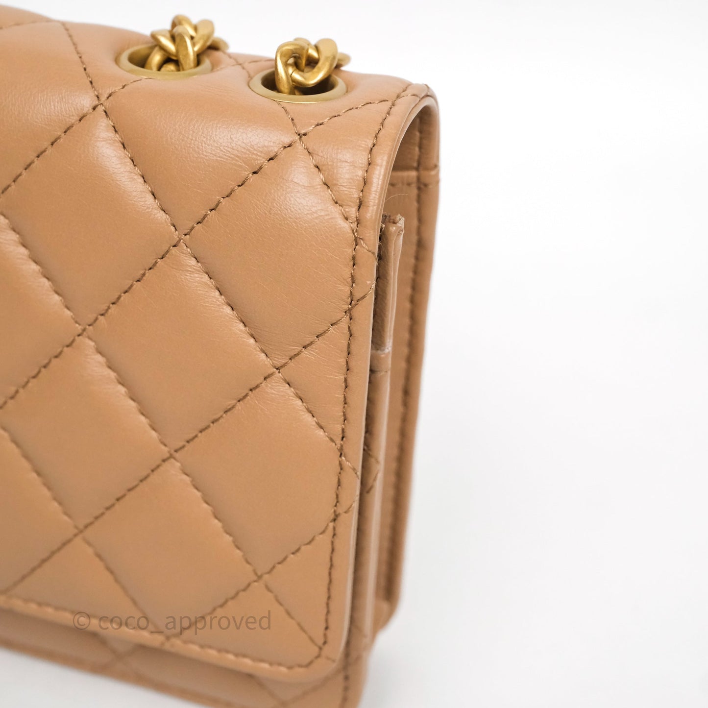 Chanel All Slide Wallet on Chain WOC Adjustable Chain Quilted Beige Lambskin