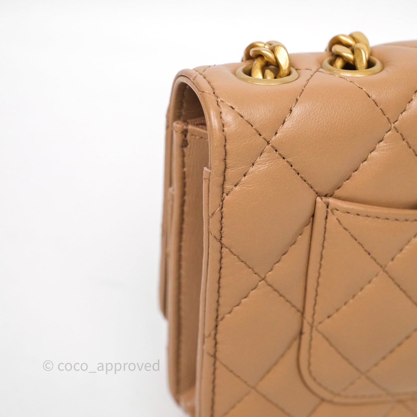 Chanel All Slide Wallet on Chain WOC Adjustable Chain Quilted Beige Lambskin