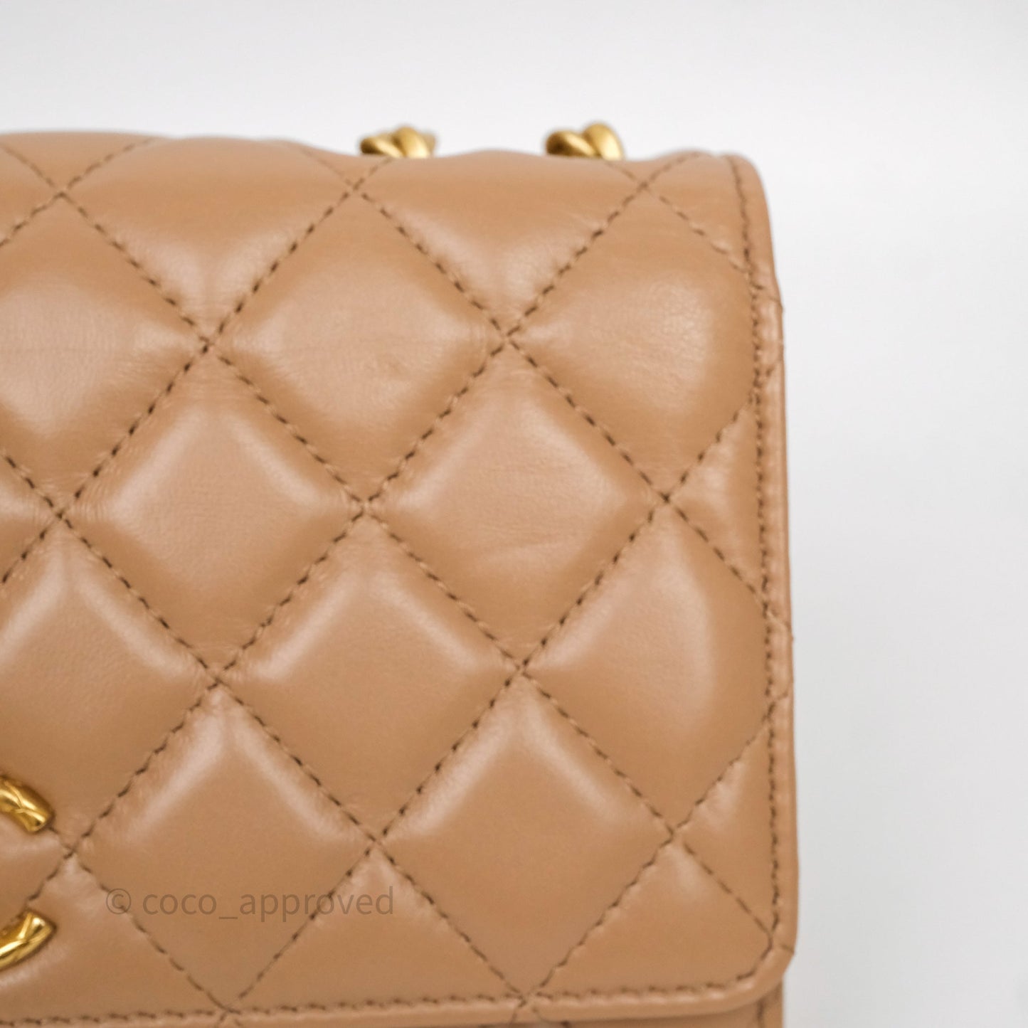 Chanel All Slide Wallet on Chain WOC Adjustable Chain Quilted Beige Lambskin