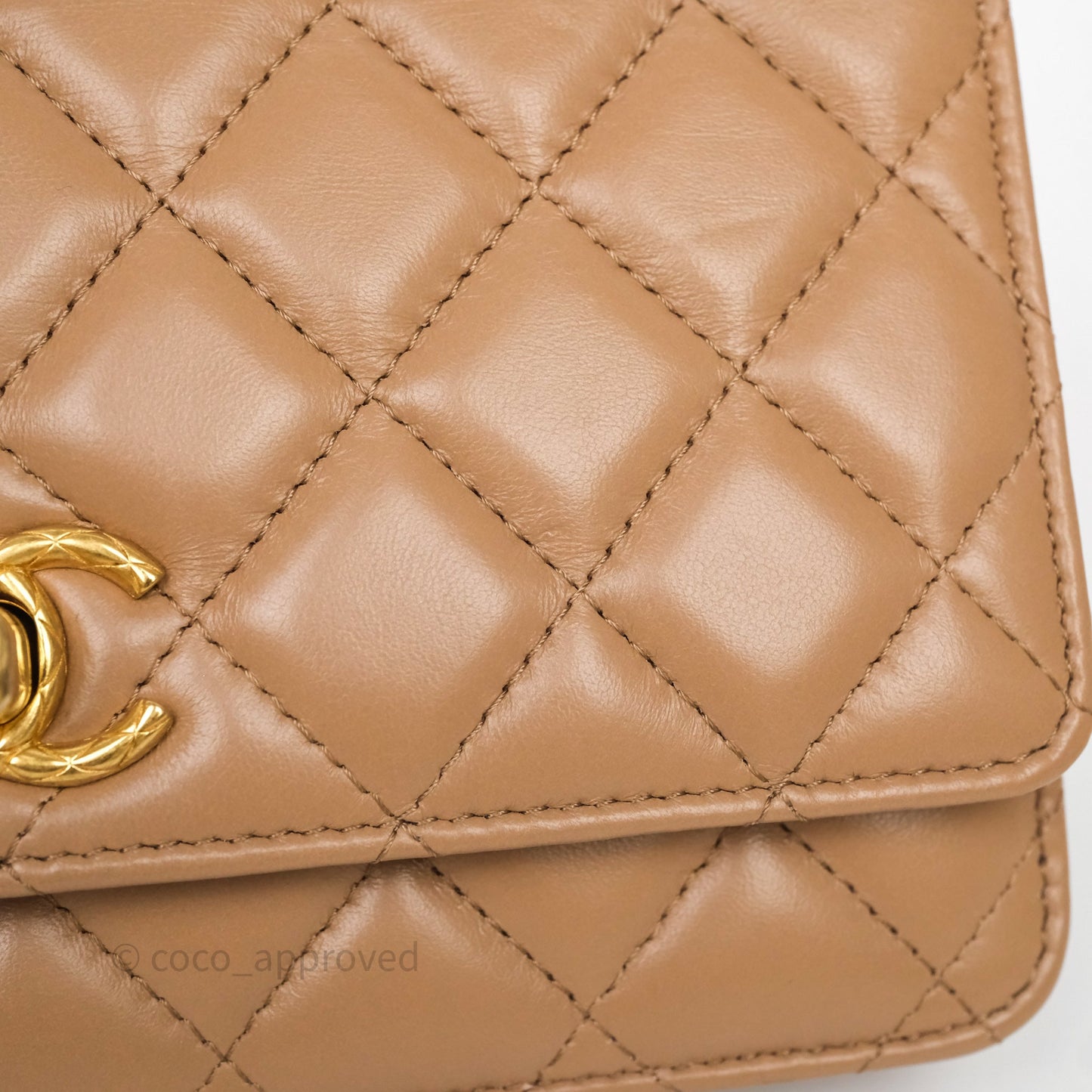 Chanel All Slide Wallet on Chain WOC Adjustable Chain Quilted Beige Lambskin