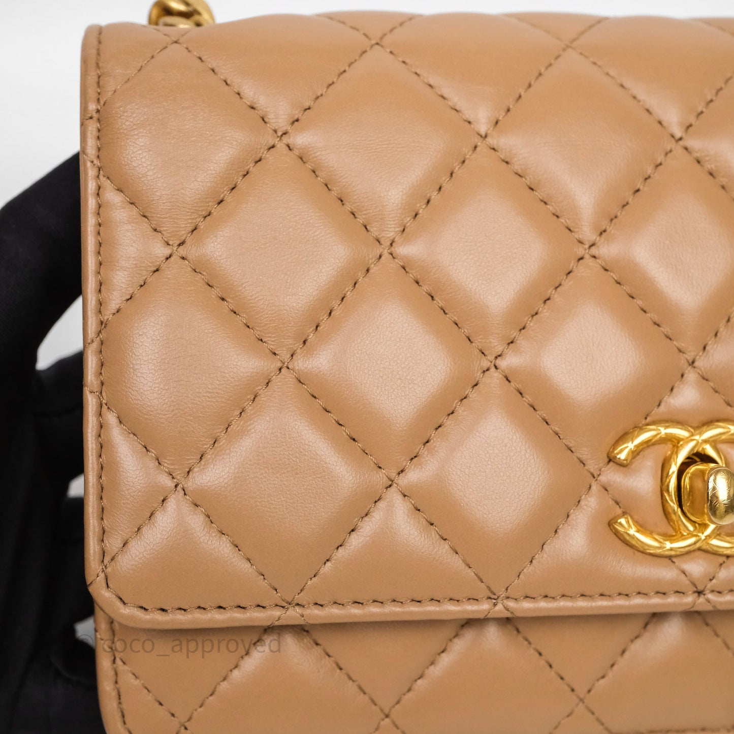 Chanel All Slide Wallet on Chain WOC Adjustable Chain Quilted Beige Lambskin