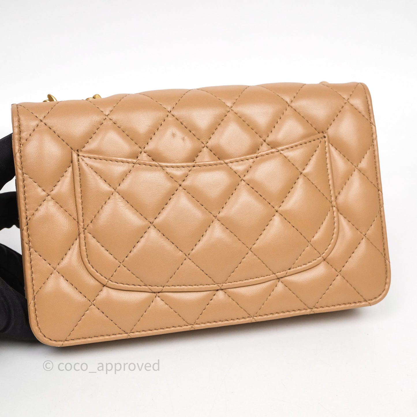 Chanel All Slide Wallet on Chain WOC Adjustable Chain Quilted Beige Lambskin