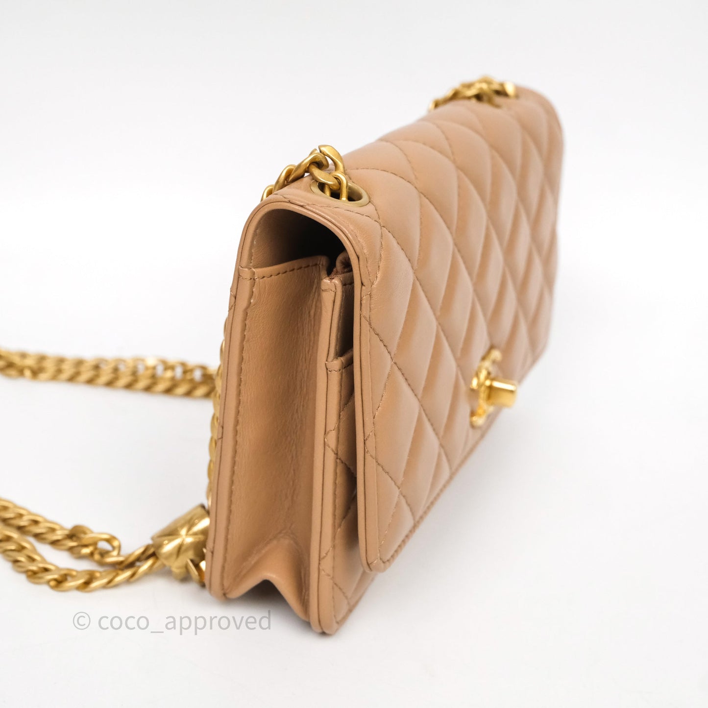 Chanel All Slide Wallet on Chain WOC Adjustable Chain Quilted Beige Lambskin