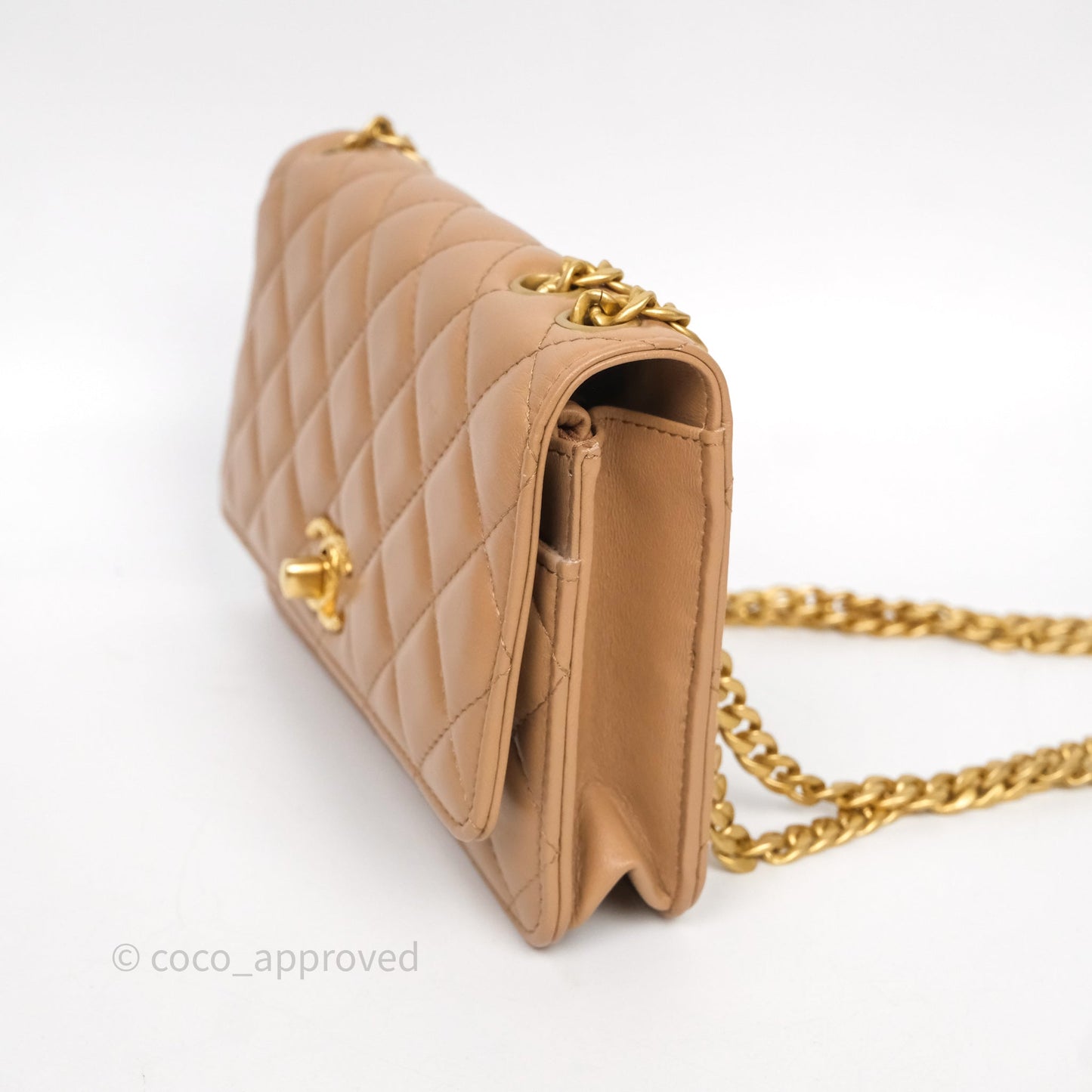 Chanel All Slide Wallet on Chain WOC Adjustable Chain Quilted Beige Lambskin