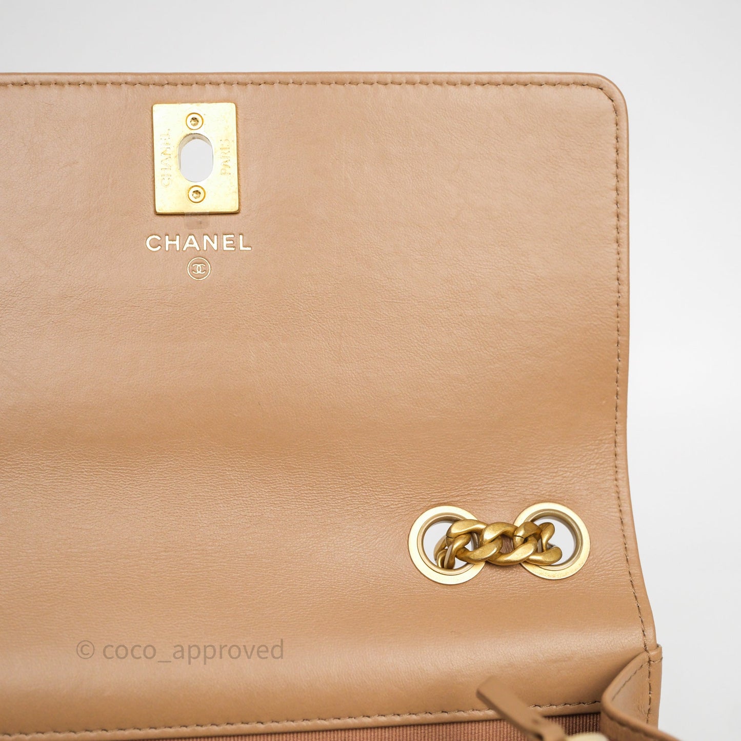 Chanel All Slide Wallet on Chain WOC Adjustable Chain Quilted Beige Lambskin