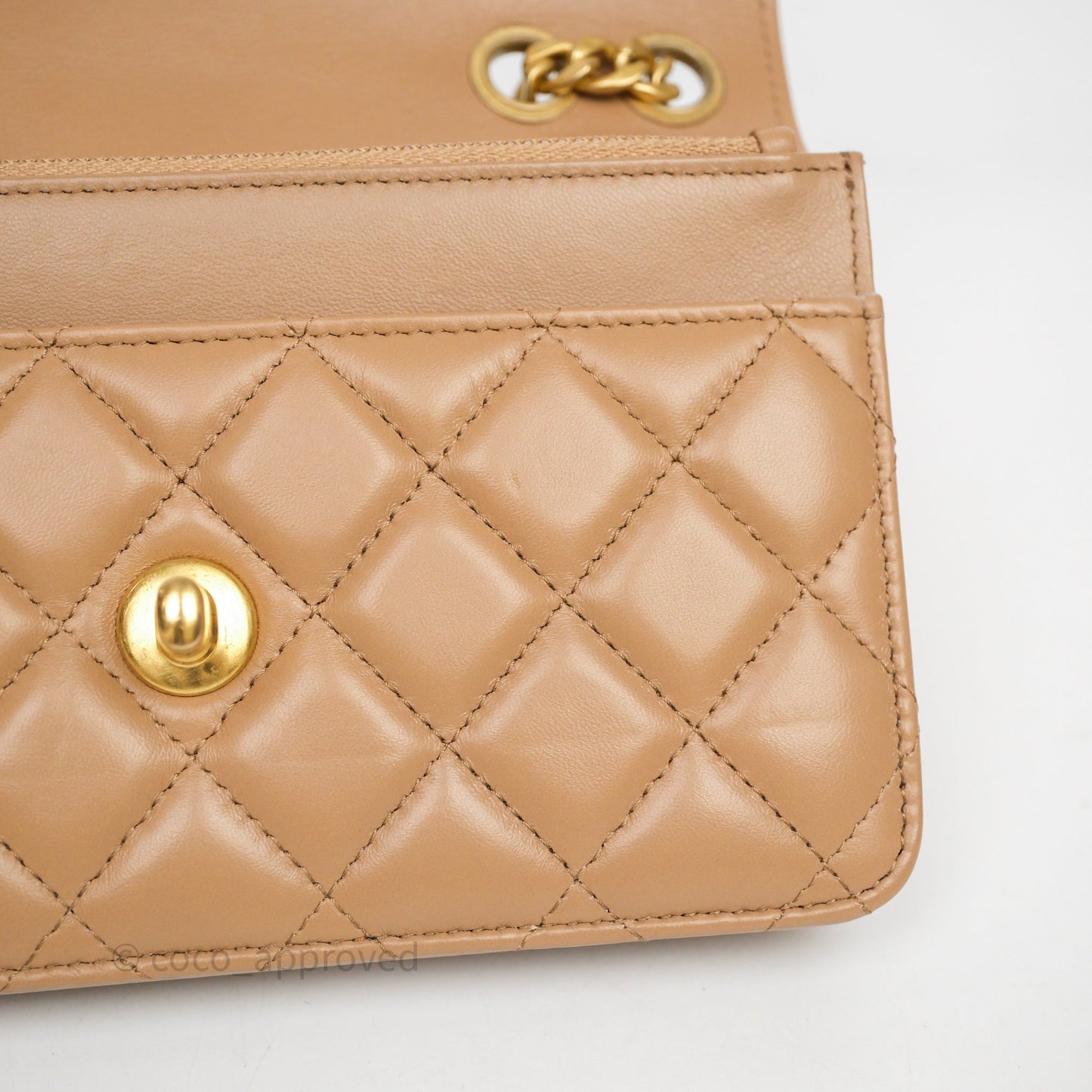 Chanel All Slide Wallet on Chain WOC Adjustable Chain Quilted Beige Lambskin