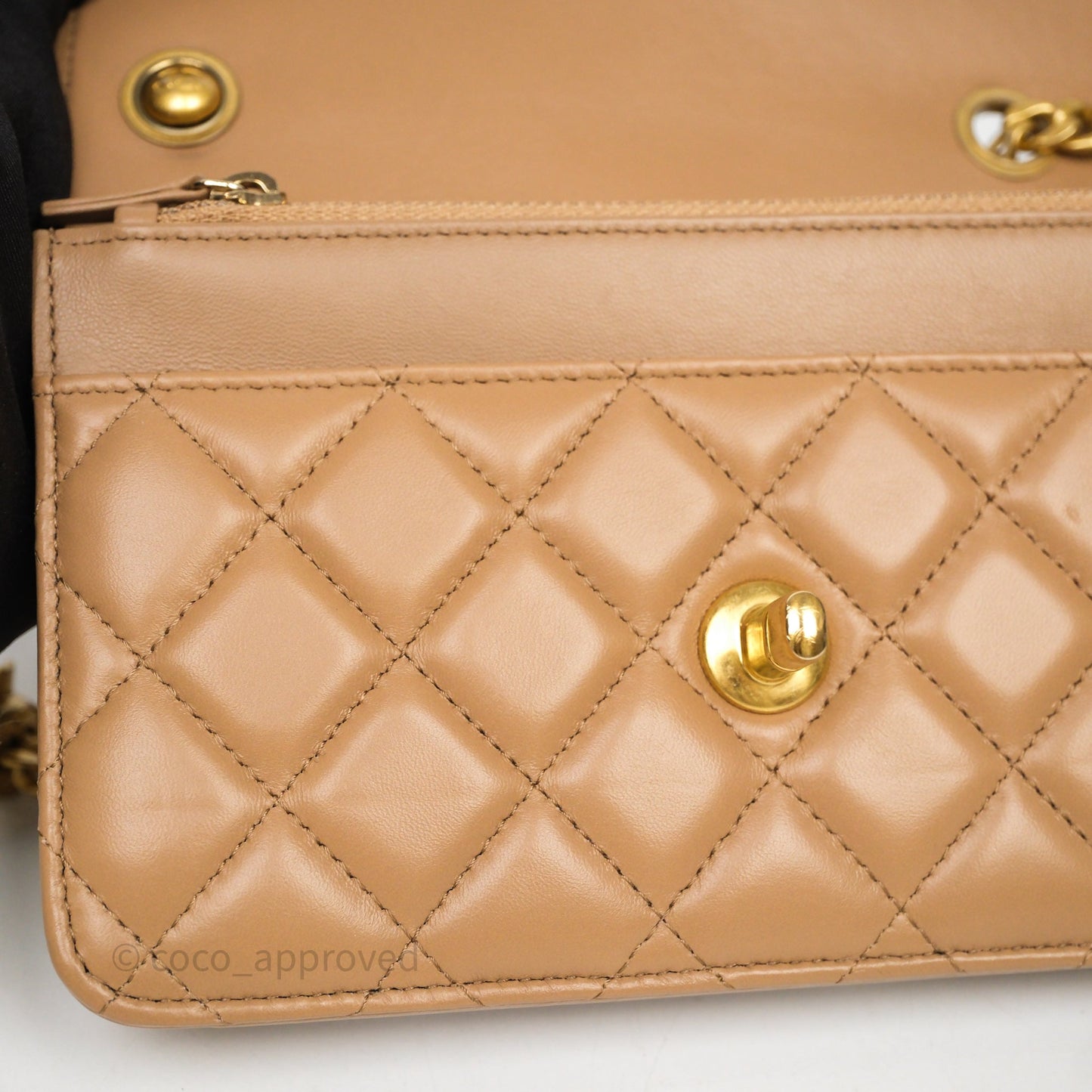 Chanel All Slide Wallet on Chain WOC Adjustable Chain Quilted Beige Lambskin