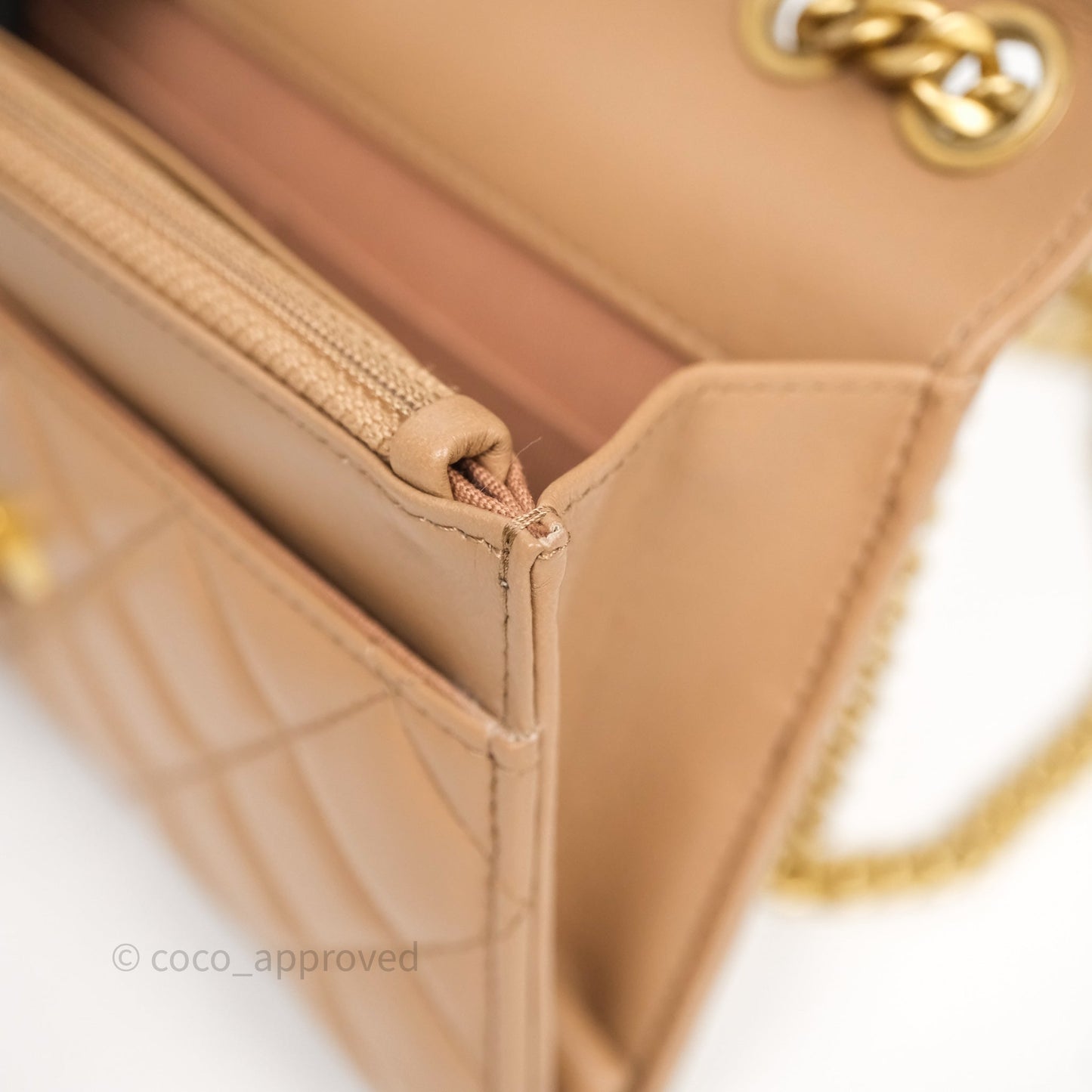 Chanel All Slide Wallet on Chain WOC Adjustable Chain Quilted Beige Lambskin