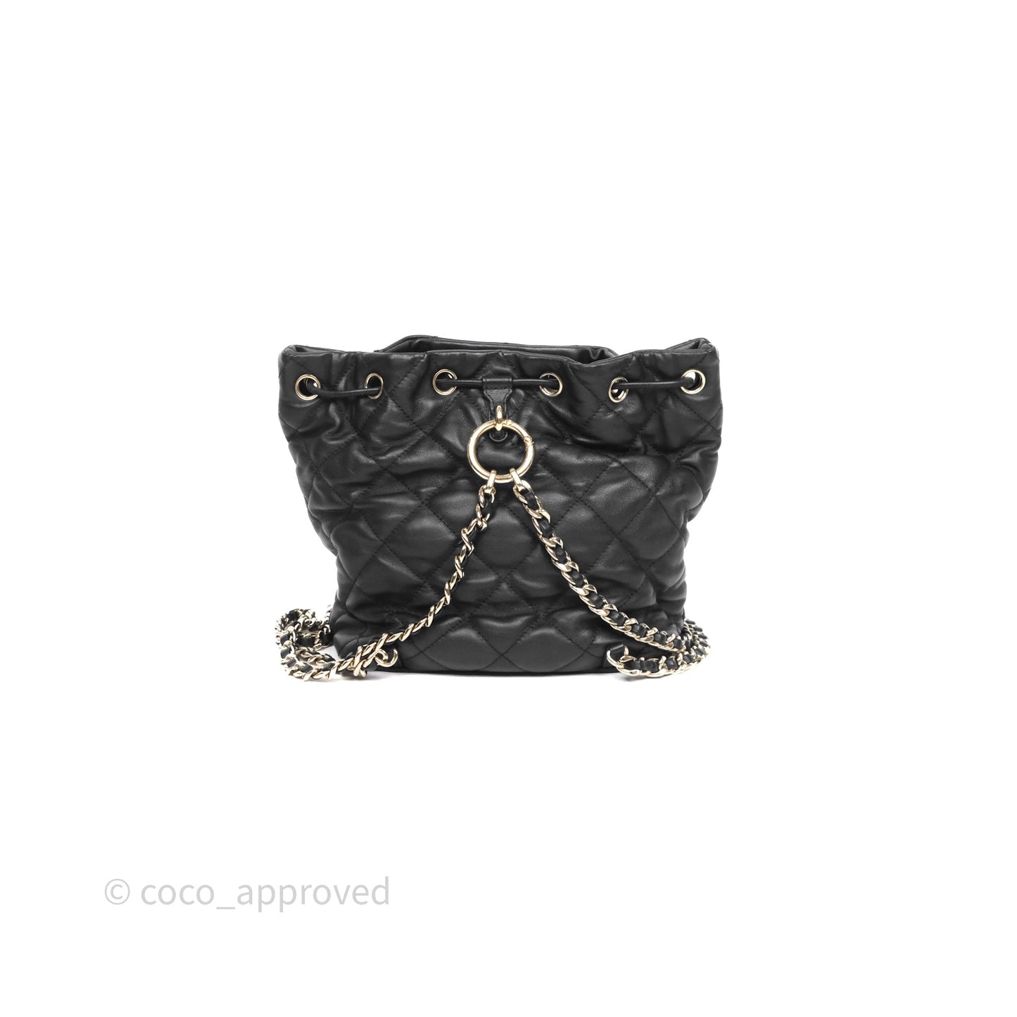 Chanel Double Pocket Black Bucket Bag Calfskin Gold Hardware