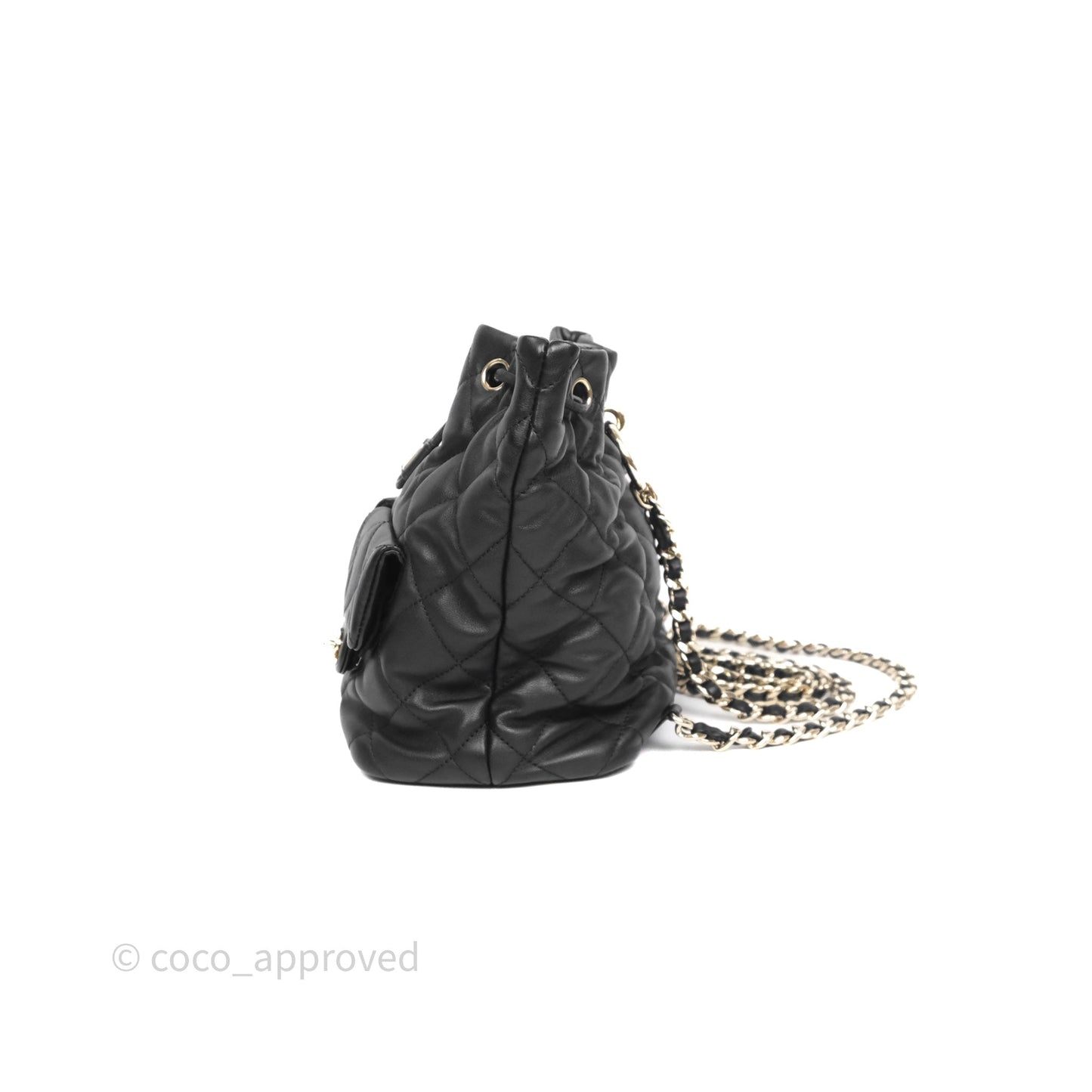 Chanel Double Pocket Black Bucket Bag Calfskin Gold Hardware