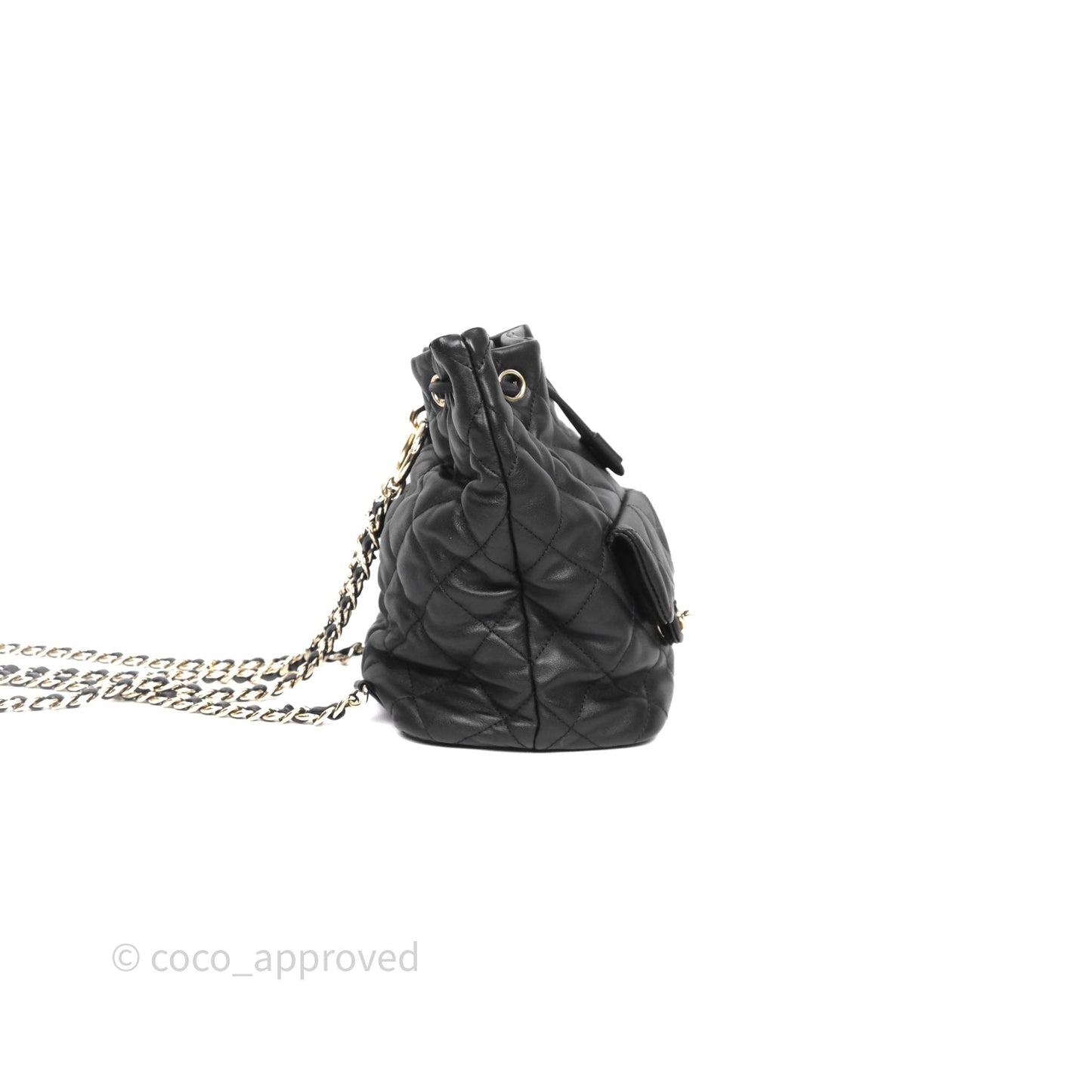 Chanel Double Pocket Black Bucket Bag Calfskin Gold Hardware
