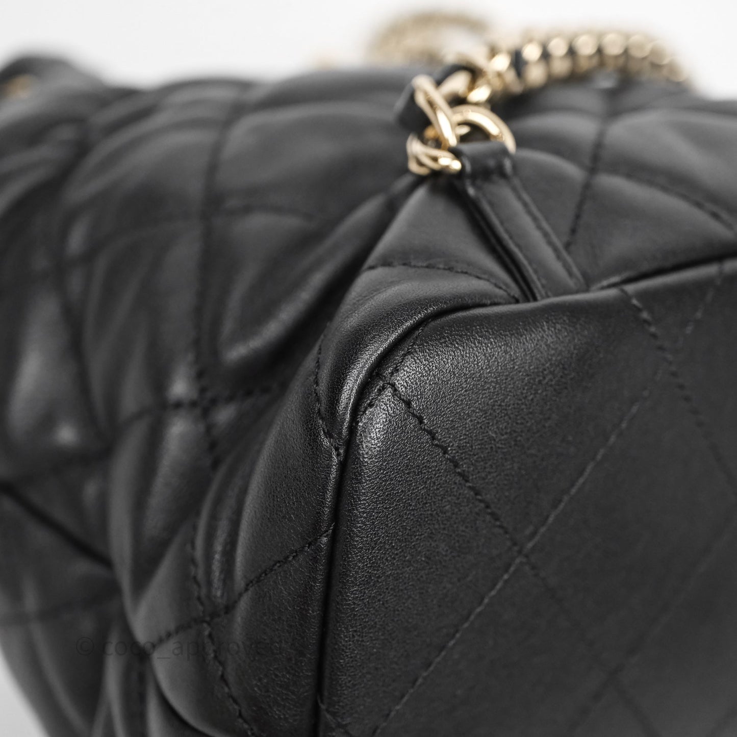 Chanel Double Pocket Black Bucket Bag Calfskin Gold Hardware
