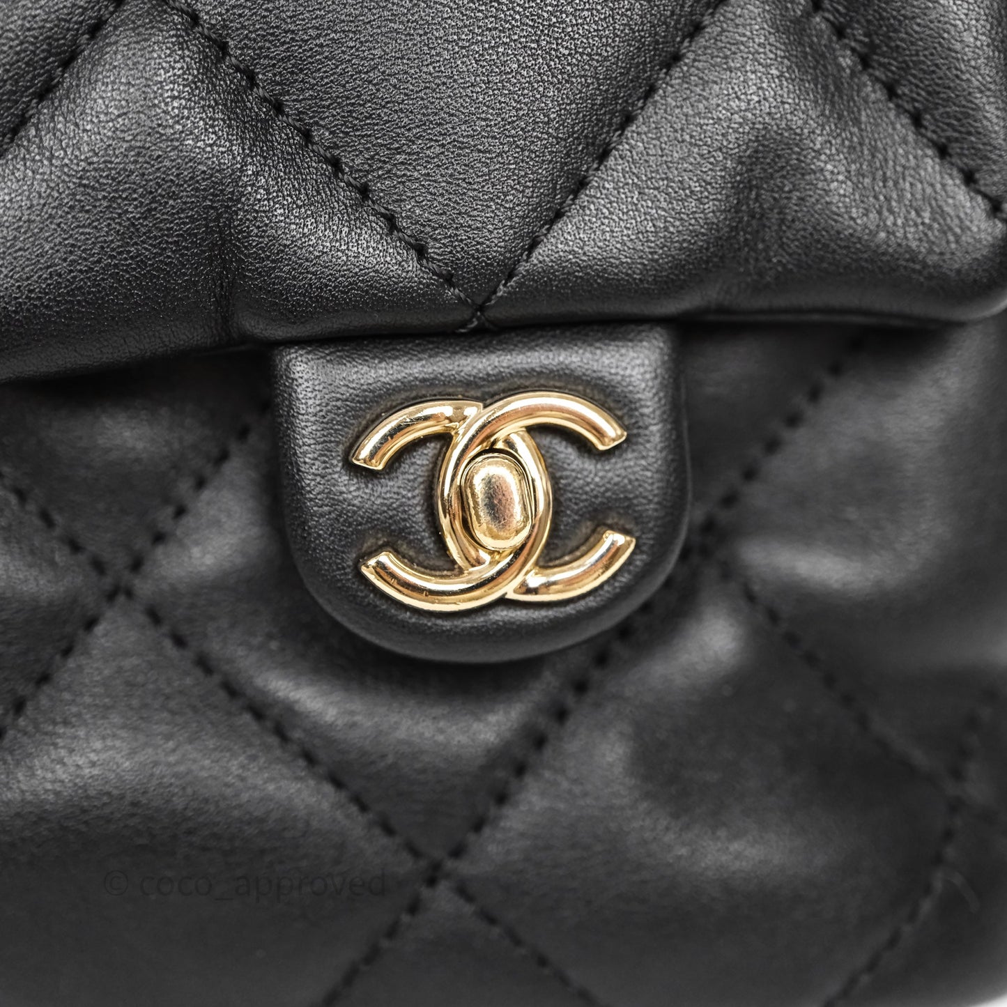 Chanel Double Pocket Black Bucket Bag Calfskin Gold Hardware