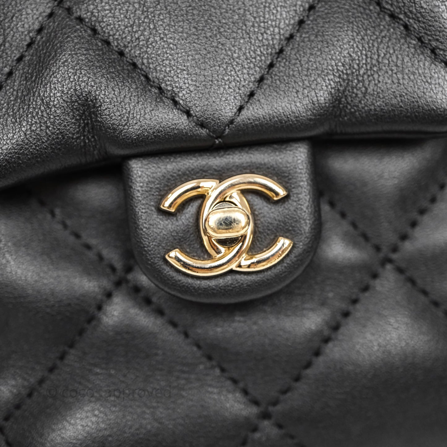 Chanel Double Pocket Black Bucket Bag Calfskin Gold Hardware