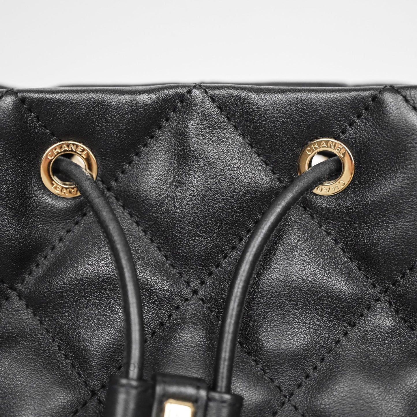 Chanel Double Pocket Black Bucket Bag Calfskin Gold Hardware