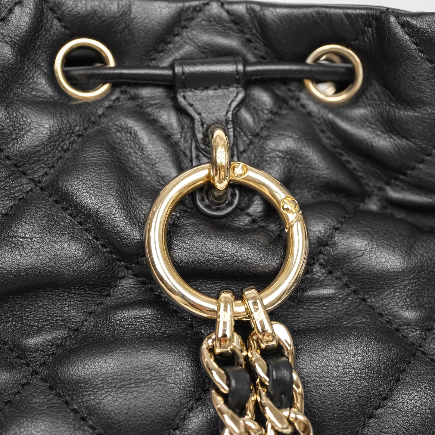 Chanel Double Pocket Black Bucket Bag Calfskin Gold Hardware
