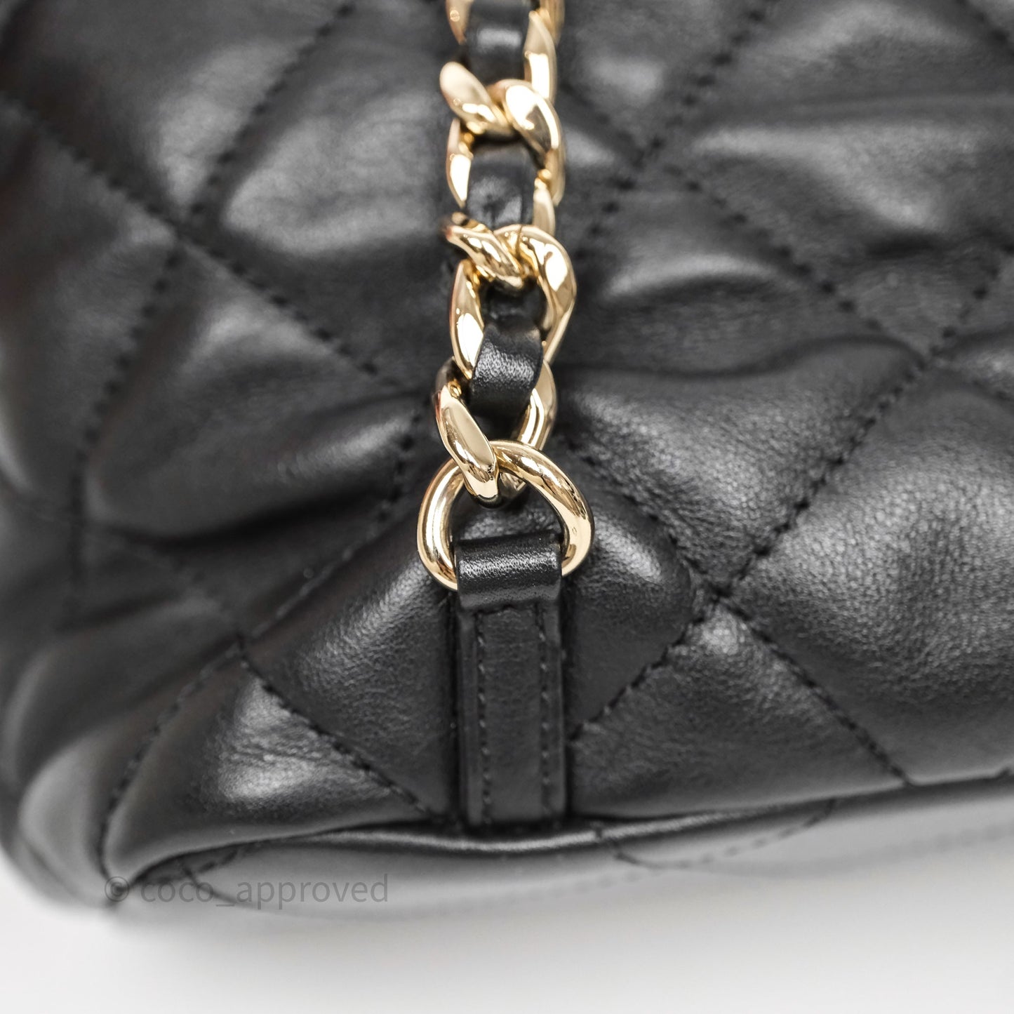 Chanel Double Pocket Black Bucket Bag Calfskin Gold Hardware
