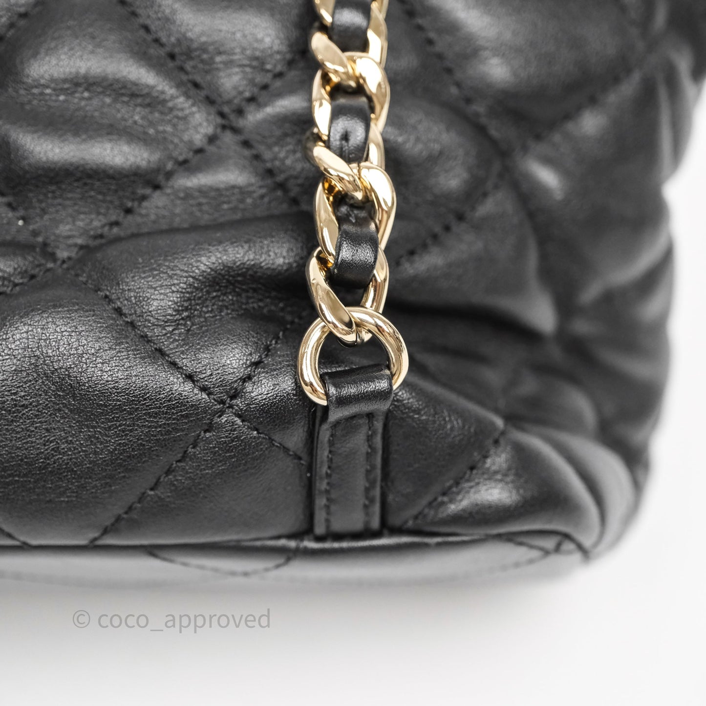Chanel Double Pocket Black Bucket Bag Calfskin Gold Hardware