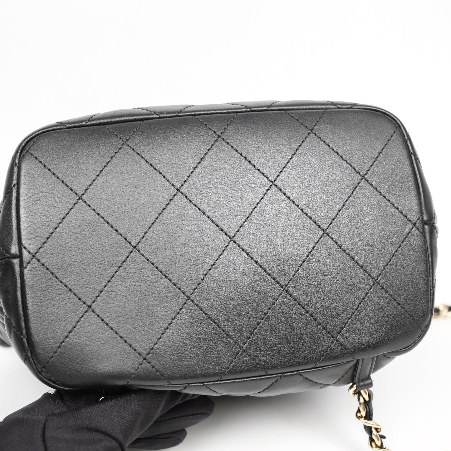 Chanel Double Pocket Black Bucket Bag Calfskin Gold Hardware
