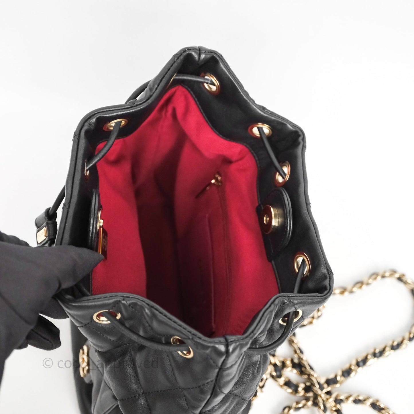 Chanel Double Pocket Black Bucket Bag Calfskin Gold Hardware