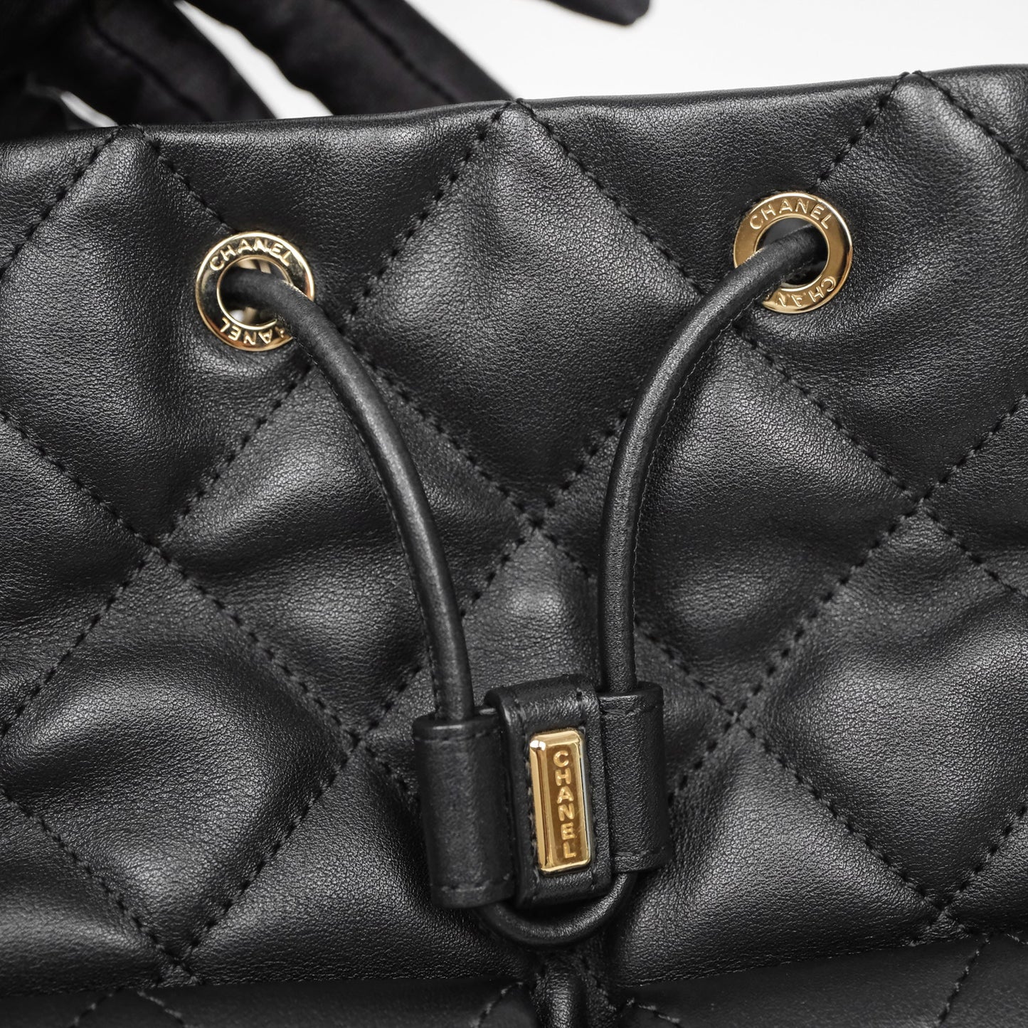 Chanel Double Pocket Black Bucket Bag Calfskin Gold Hardware