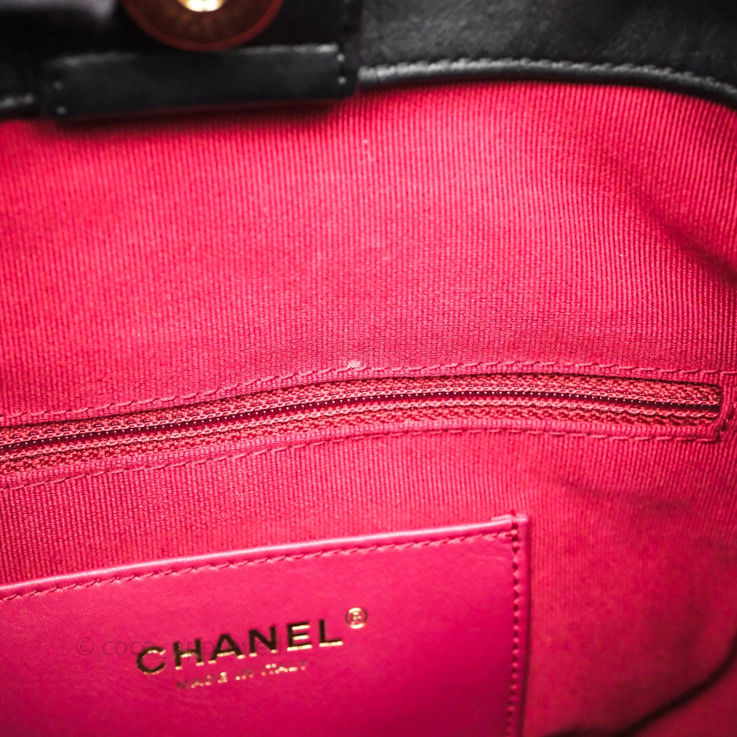 Chanel Double Pocket Black Bucket Bag Calfskin Gold Hardware