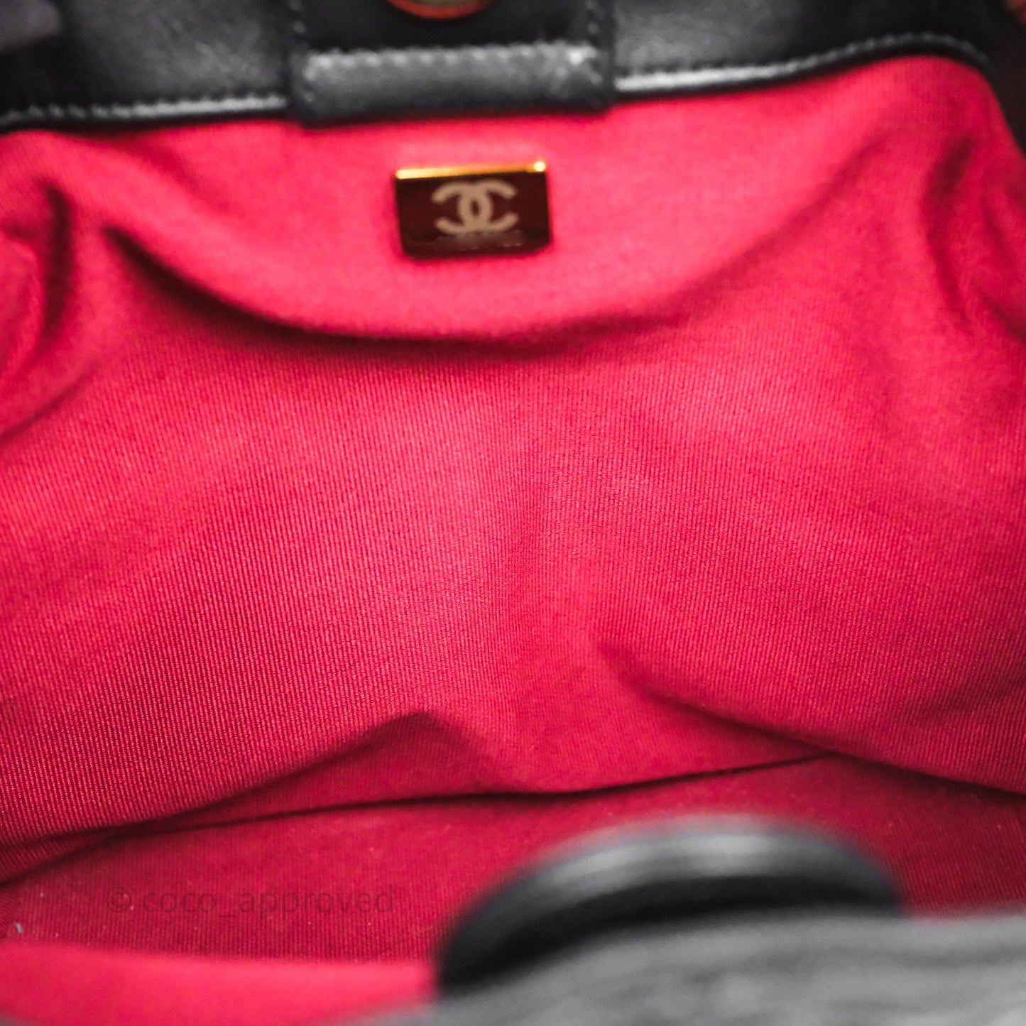 Chanel Double Pocket Black Bucket Bag Calfskin Gold Hardware