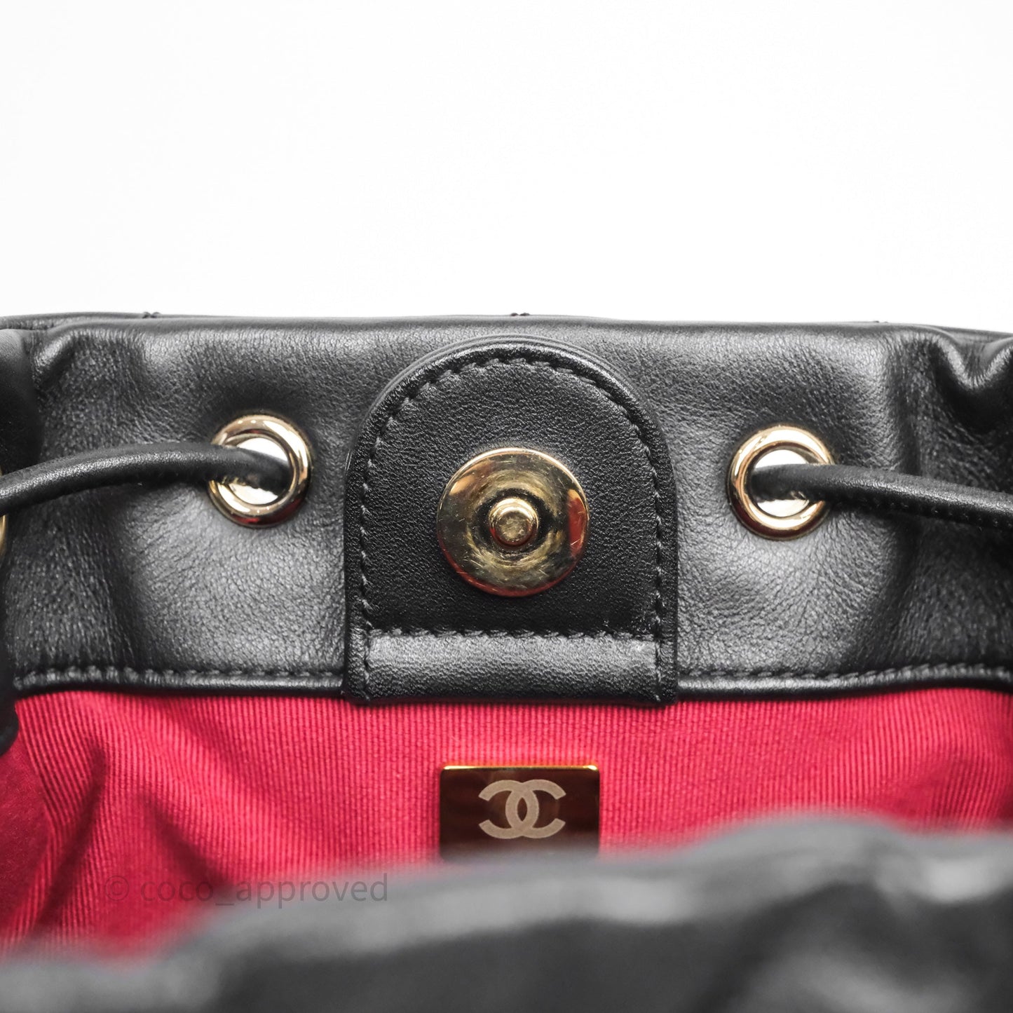 Chanel Double Pocket Black Bucket Bag Calfskin Gold Hardware