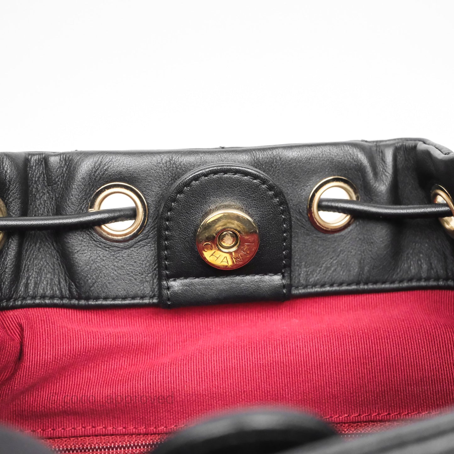 Chanel Double Pocket Black Bucket Bag Calfskin Gold Hardware