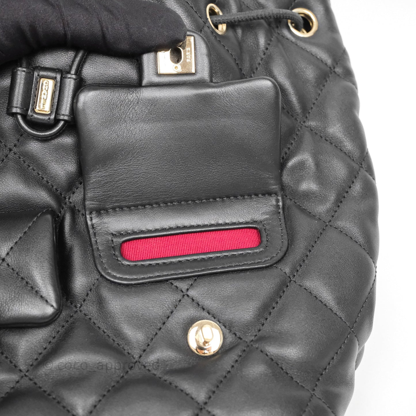 Chanel Double Pocket Black Bucket Bag Calfskin Gold Hardware