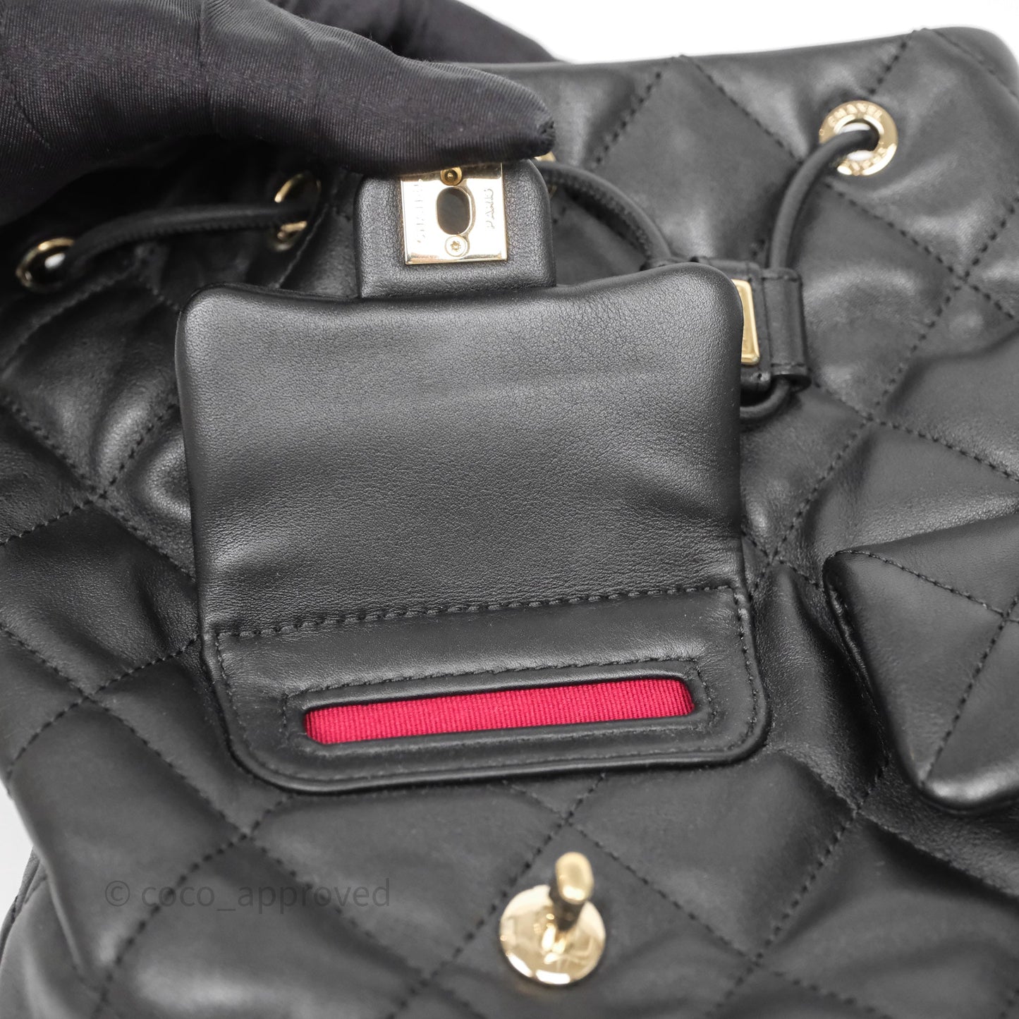 Chanel Double Pocket Black Bucket Bag Calfskin Gold Hardware