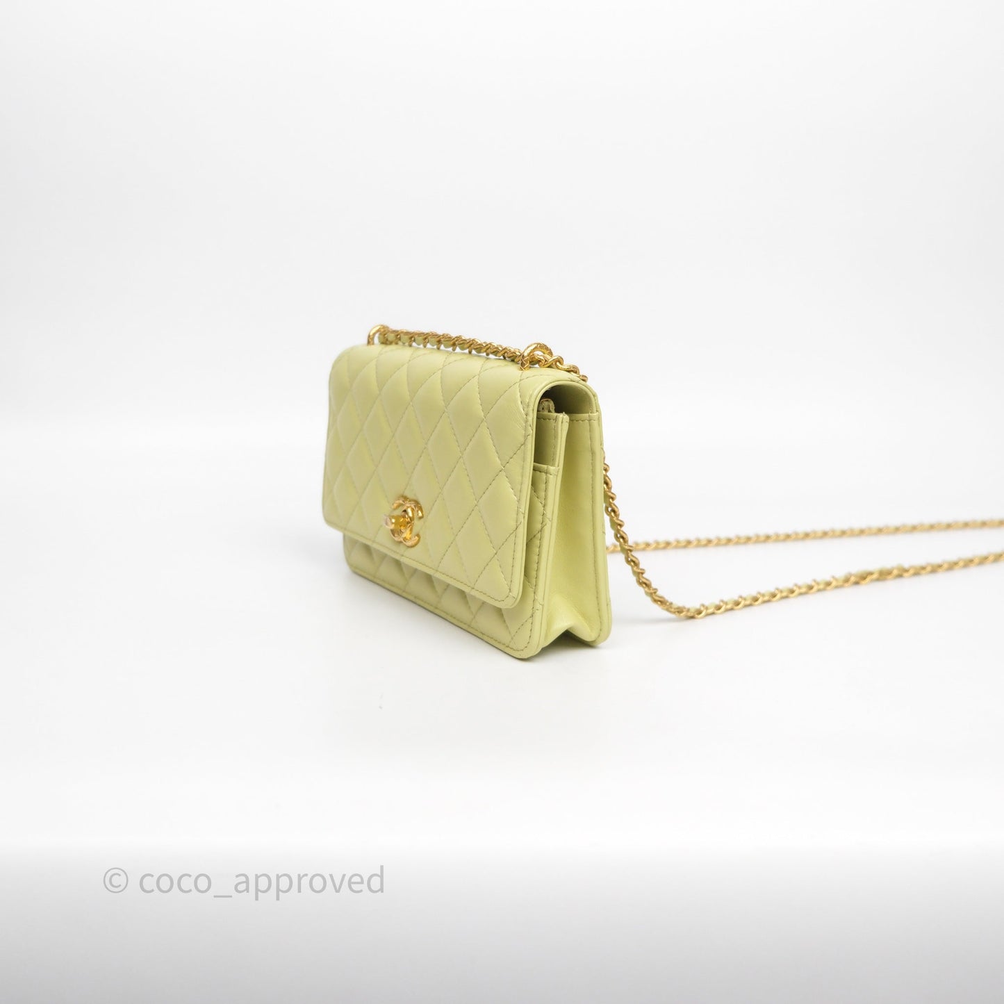 Chanel Double Chain WOC Iridescent Avocado Green Lambskin Aged Gold Hardware 23C
