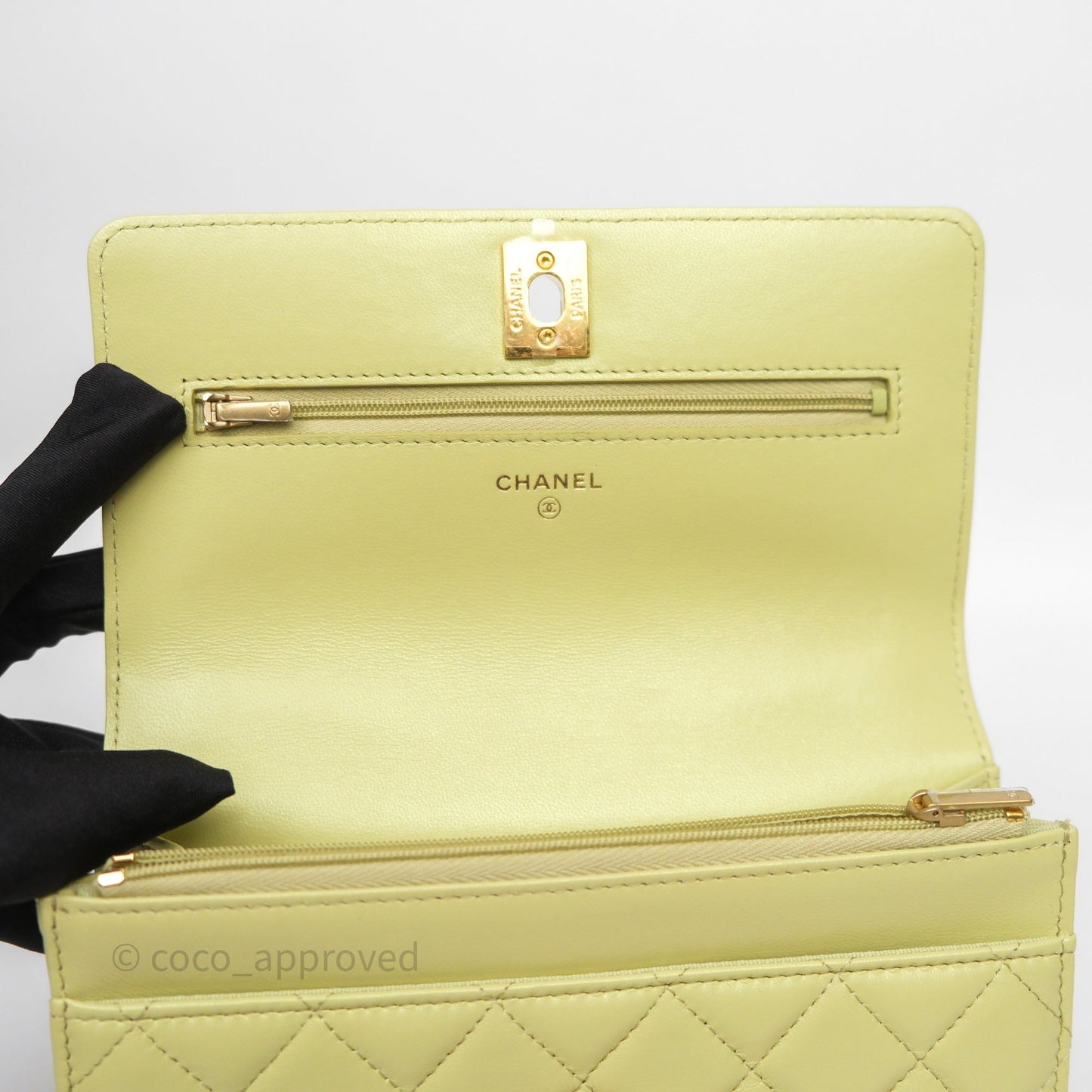 Chanel Double Chain WOC Iridescent Avocado Green Lambskin Aged Gold Hardware 23C