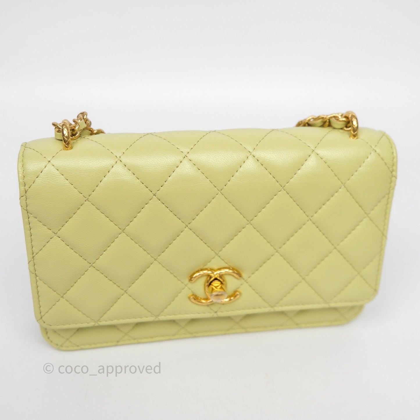 Chanel Double Chain WOC Iridescent Avocado Green Lambskin Aged Gold Hardware 23C