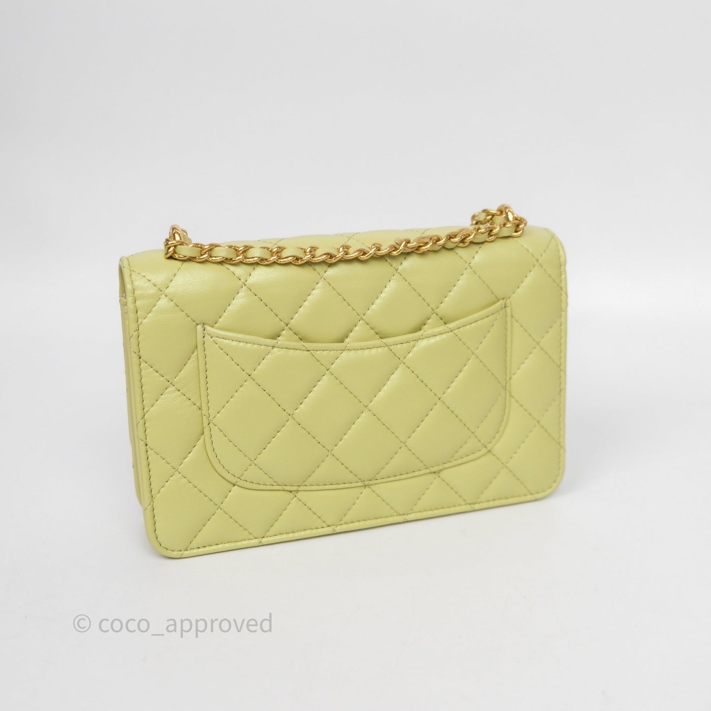 Chanel Double Chain WOC Iridescent Avocado Green Lambskin Aged Gold Hardware 23C