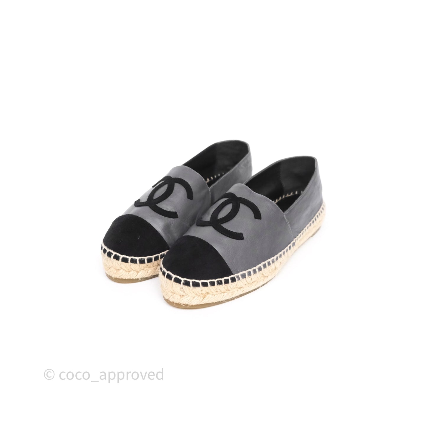 Chanel Espadrille Dark Grey/ Black Leather Size 37