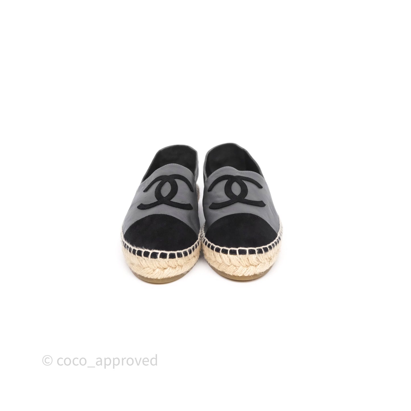 Chanel Espadrille Dark Grey/ Black Leather Size 37