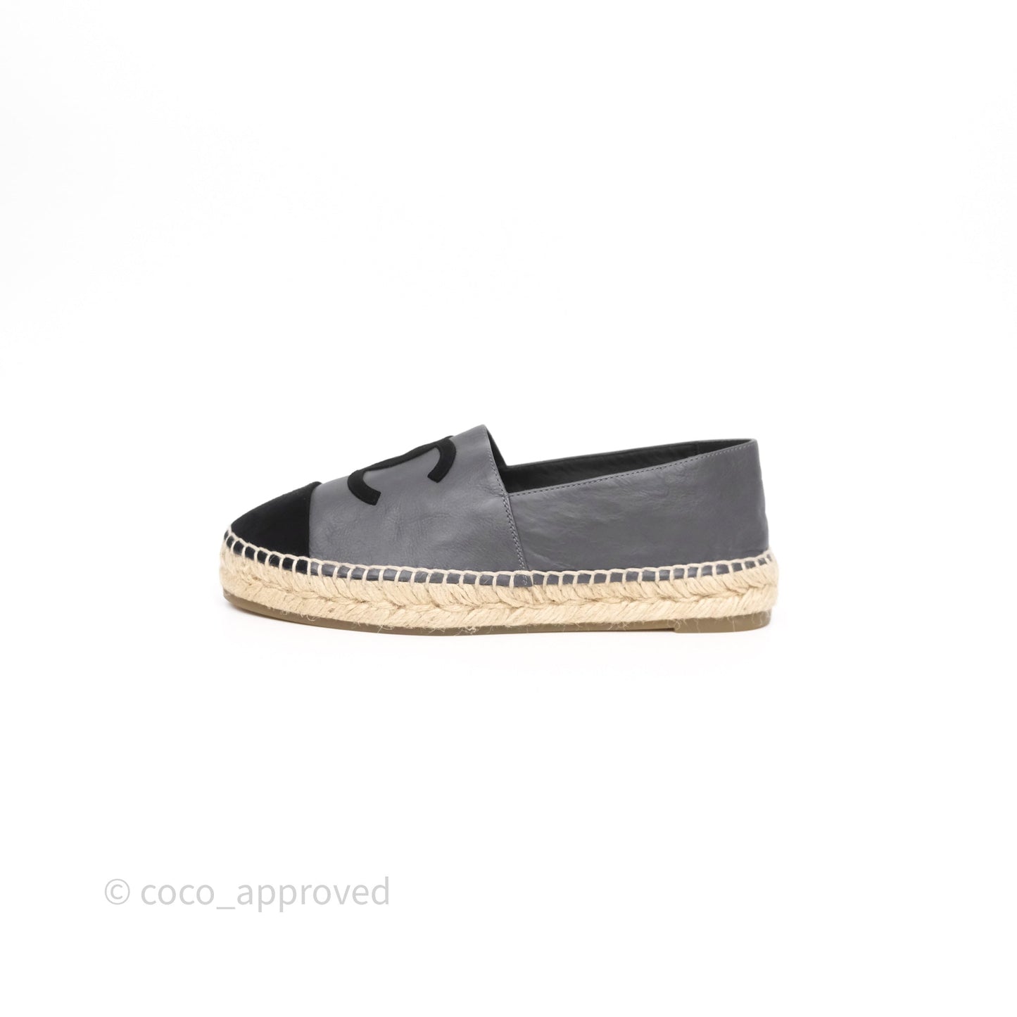 Chanel Espadrille Dark Grey/ Black Leather Size 37