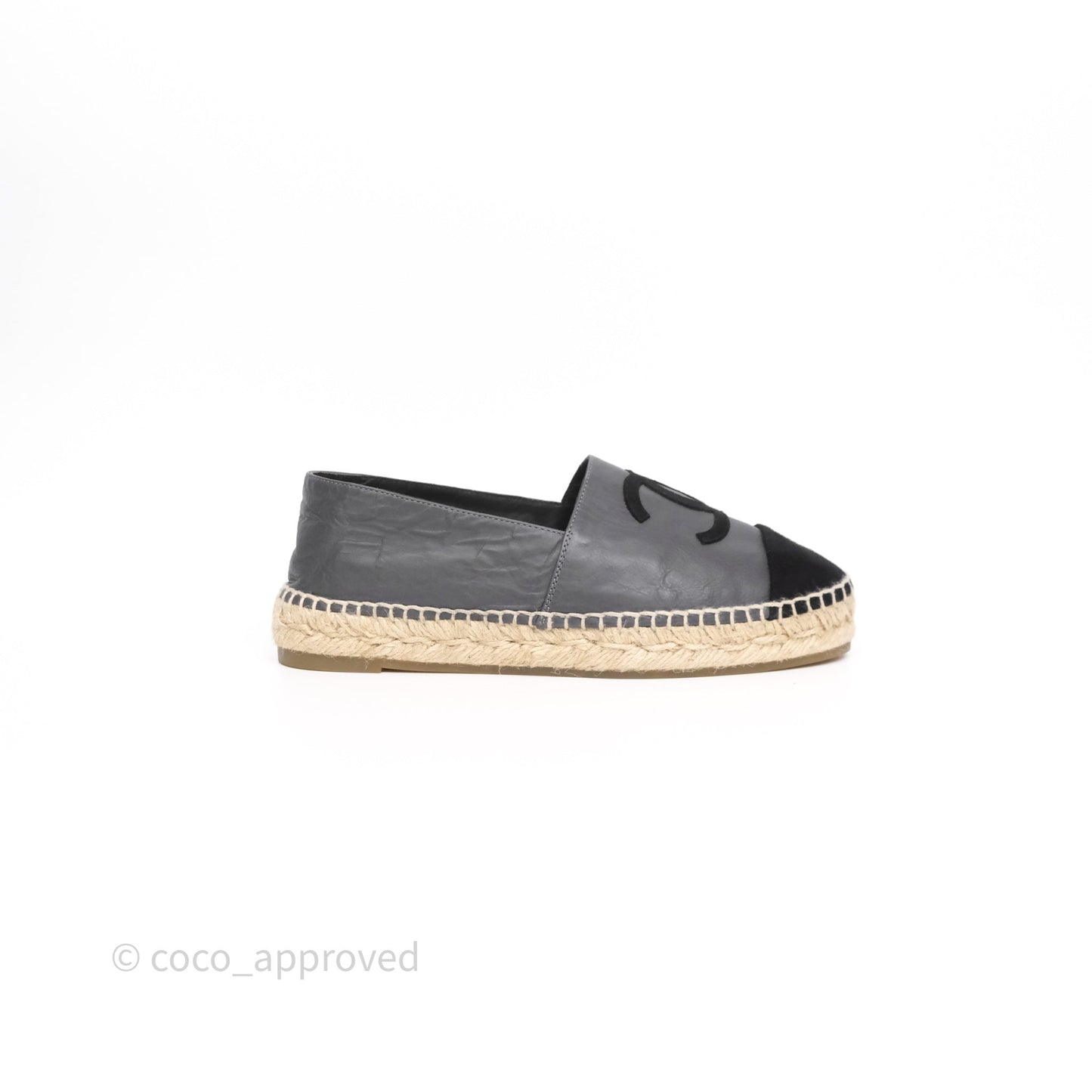 Chanel Espadrille Dark Grey/ Black Leather Size 37