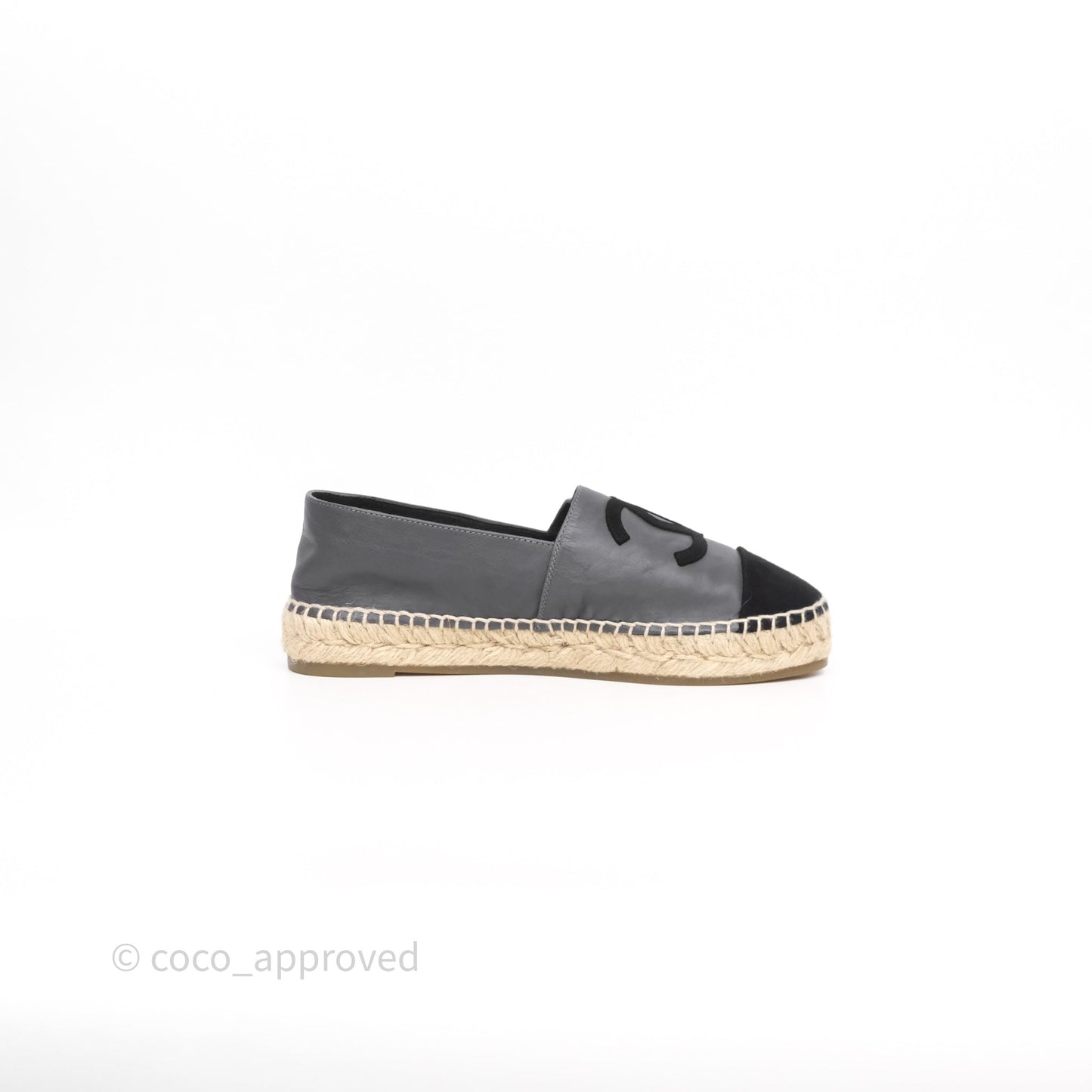 Chanel Espadrille Dark Grey/ Black Leather Size 37