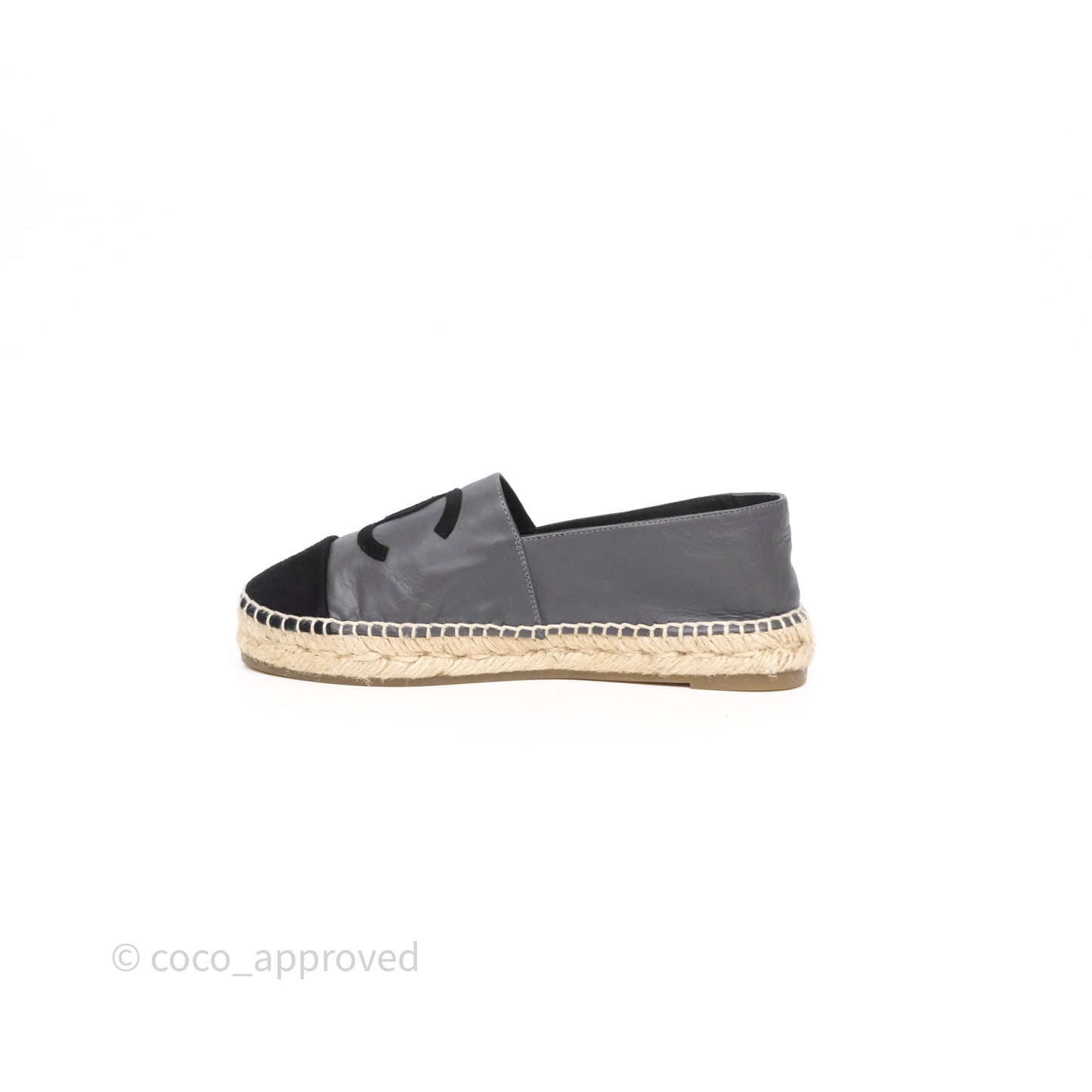 Chanel Espadrille Dark Grey/ Black Leather Size 37