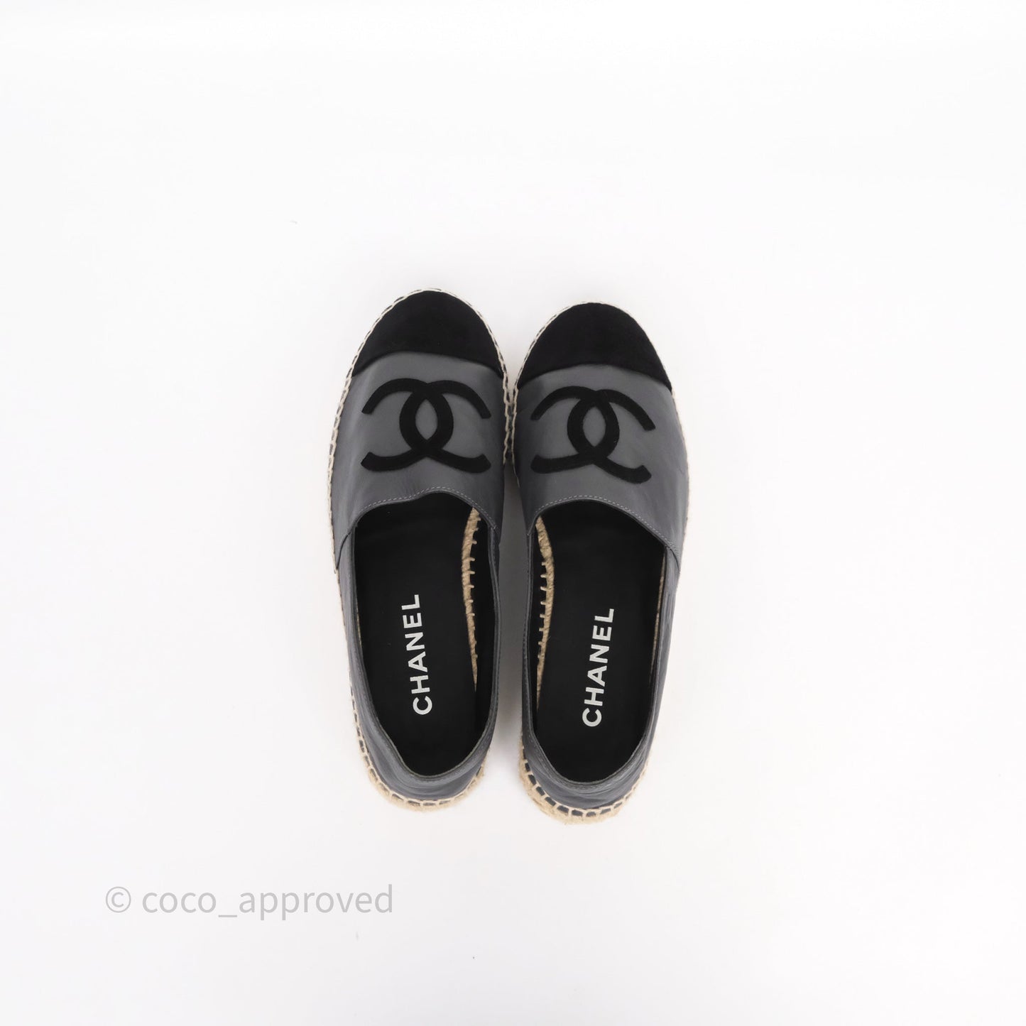 Chanel Espadrille Dark Grey/ Black Leather Size 37