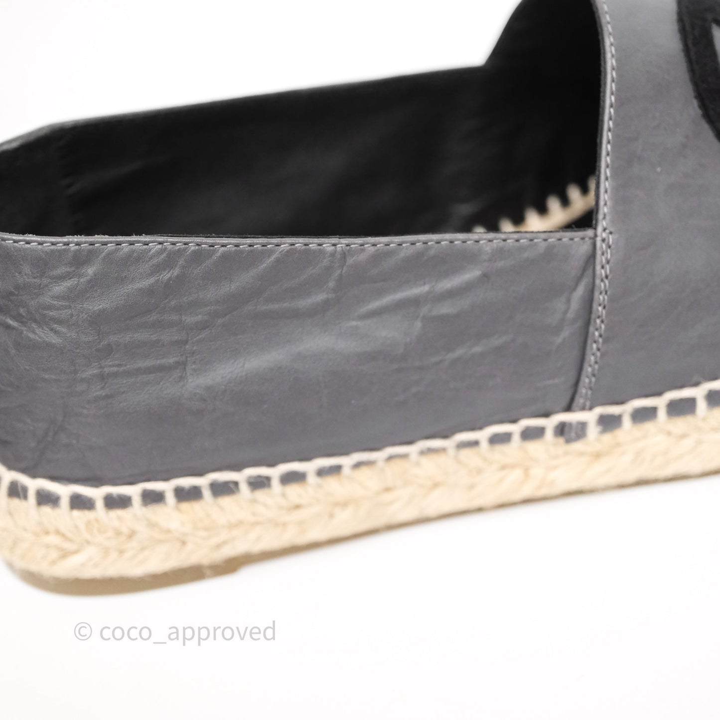 Chanel Espadrille Dark Grey/ Black Leather Size 37
